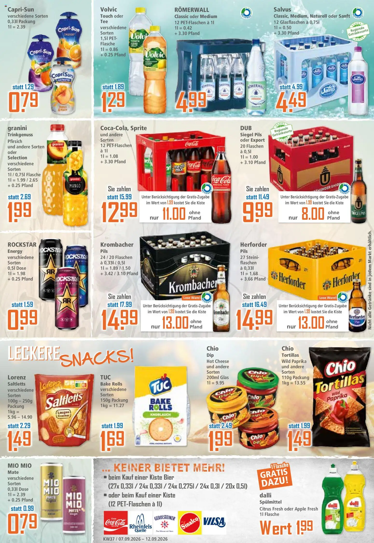 Vorschau von dem Prospekt des Geschäftes Klaas & Kock, gültig ab dem 07.09.2026 - Apple, Cola, Gerolsteiner, Krombacher, Rockstar, Energy, Granini, Pils