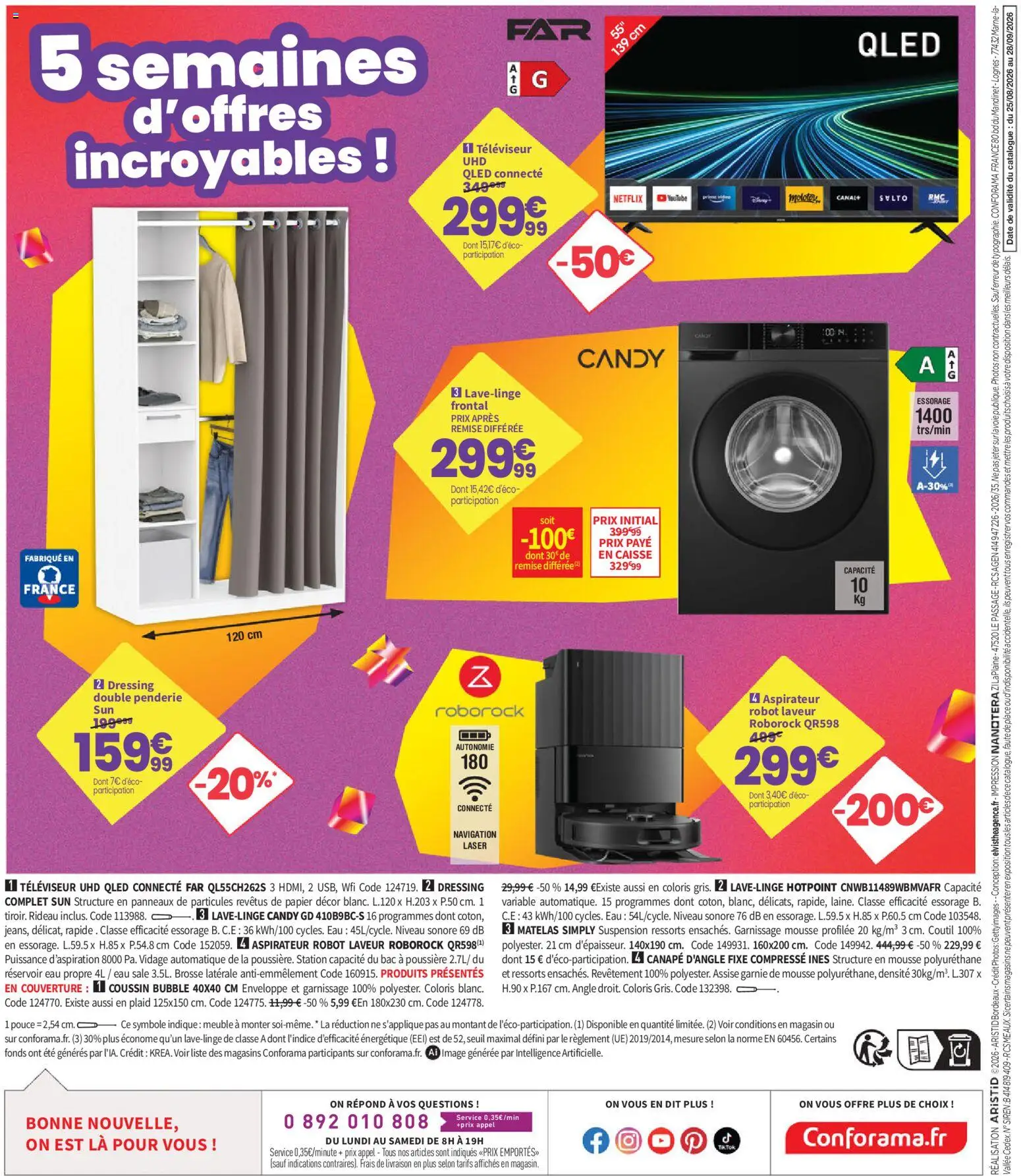 Prévisualisation de Conforama catalogue du magasin Conforama formulaire valide 25/08/2026 - Canapé, Aspirateur robot, Meuble, Matelas, Plaid, Mousse, Televiseur, Canapé d’angle