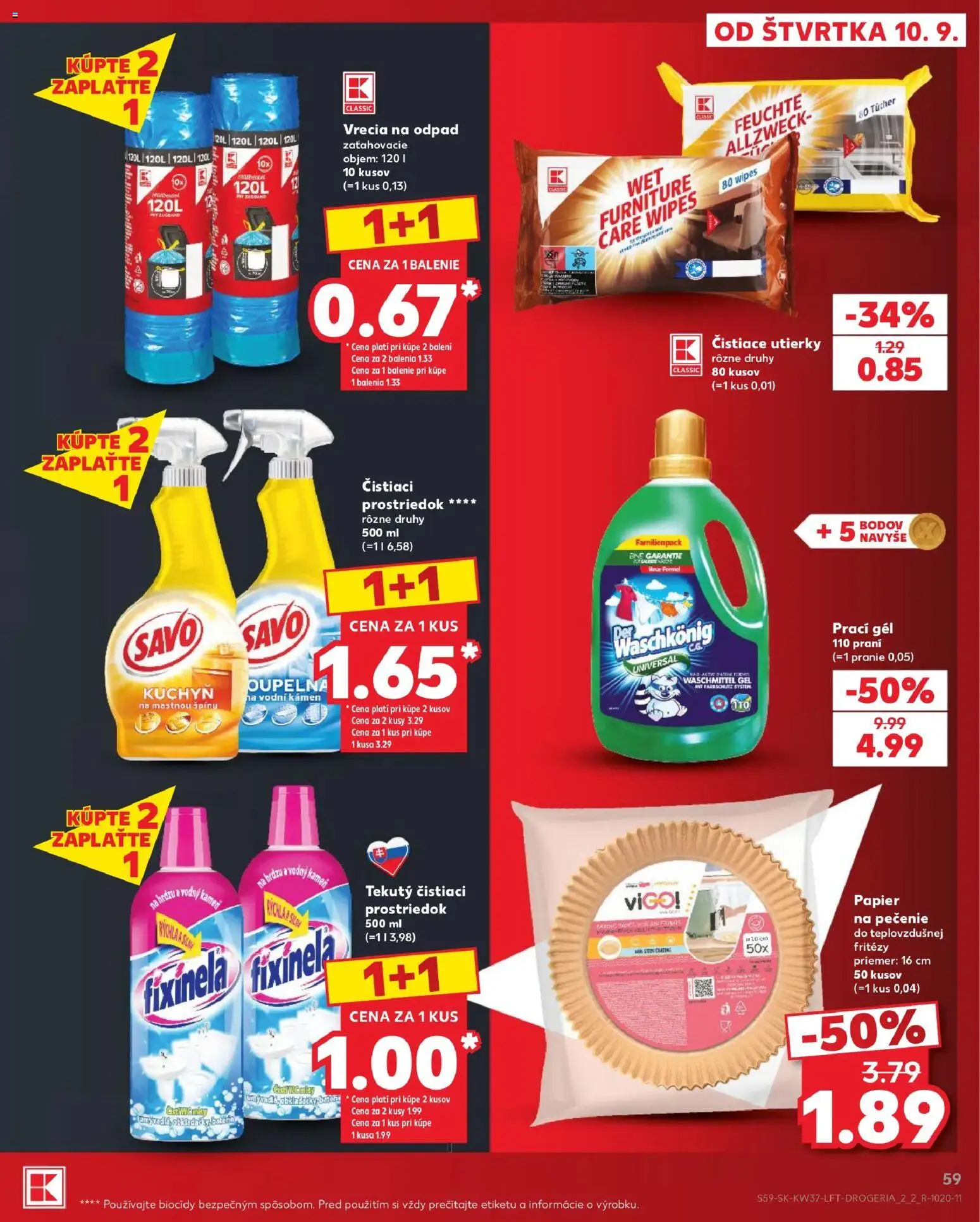 Náhľad Kaufland letáku platného od 10.09.2026 - Savo, Čistiaci prostriedok, Utierky, Prací gél, Čistiace utierky