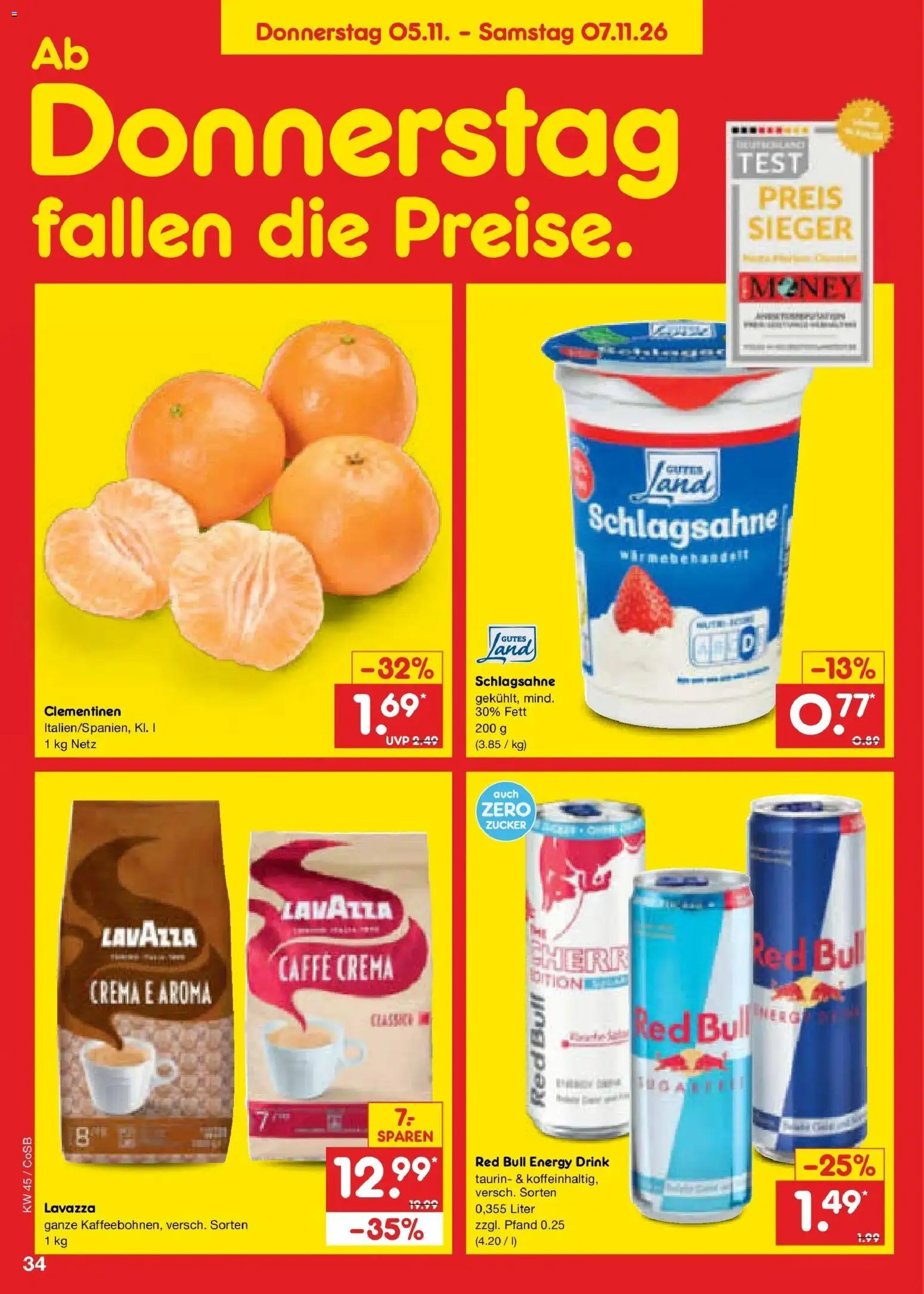 Vorschau von dem Prospekt des Geschäftes Netto Marken-Discount, gültig ab dem 02.11.2026 - Red bull, Lavazza, Schlagsahne, Zucker, Energy