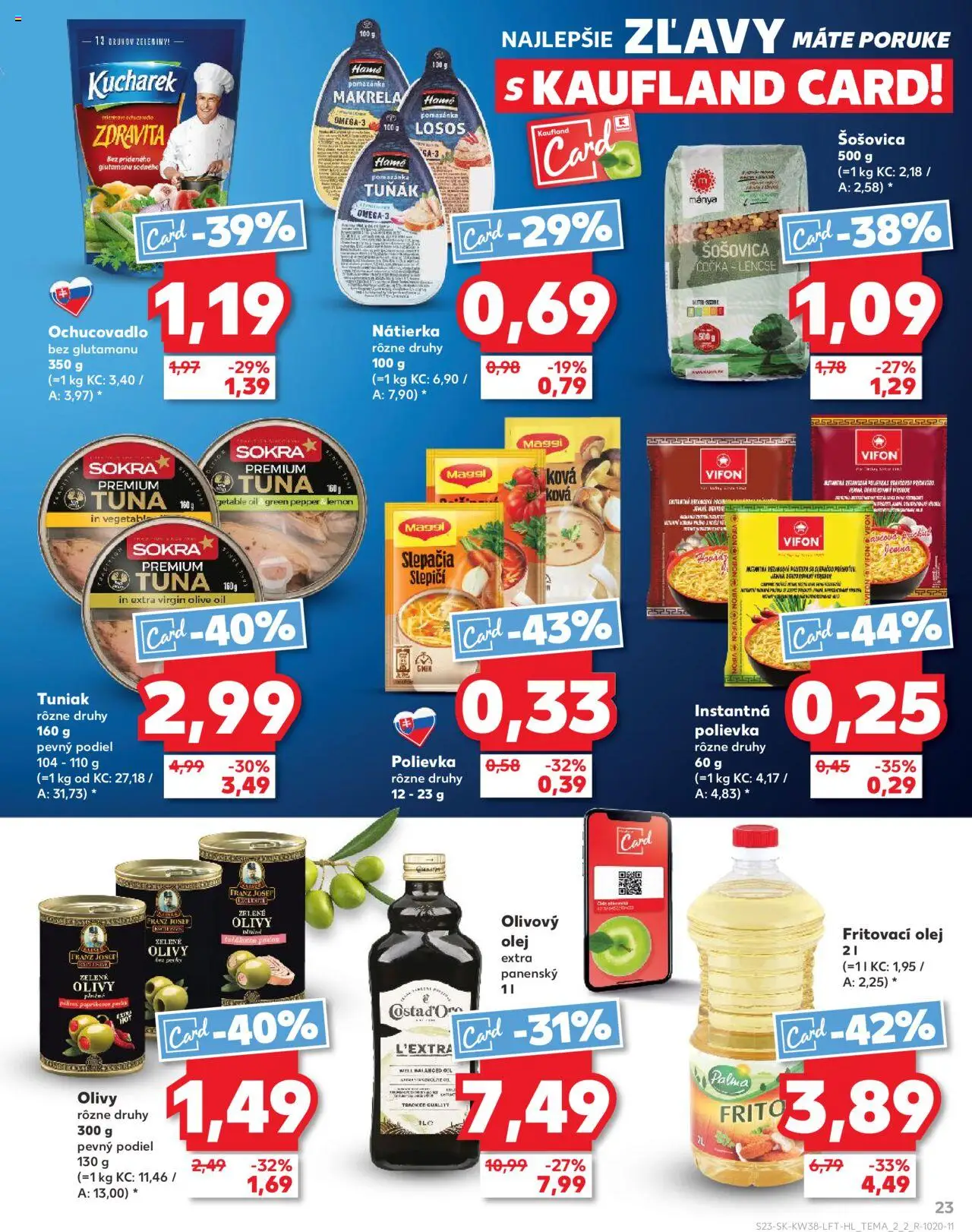 Náhľad Kaufland letáku platného od 18.09.2025 - Losos, Olej, Tuniak, Olivový olej, Šošovica, Olivy, Nátierka