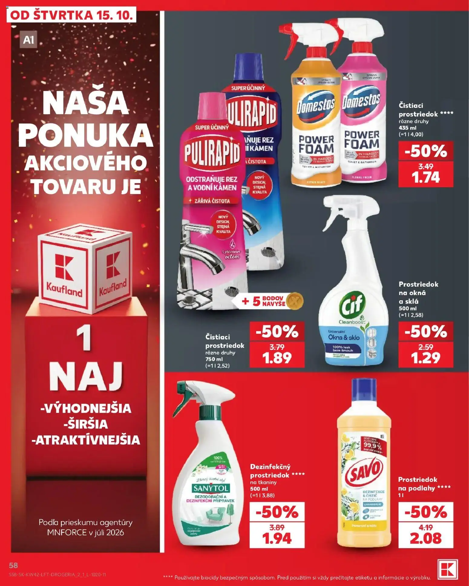 Náhľad Kaufland letáku platného od 15.10.2026 - Savo, Sanytol, Domestos, Čistiaci prostriedok