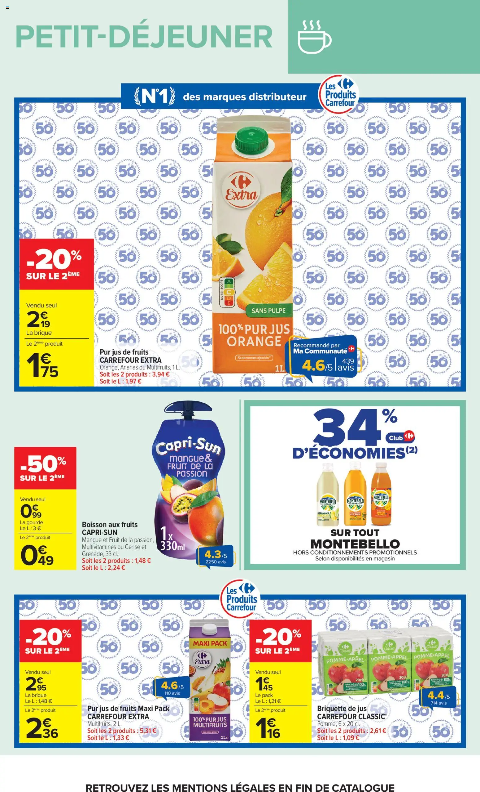 Prévisualisation de Carrefour Market Petit dejeuner du magasin Carrefour Market formulaire valide 01/09/2026 - Orange, Distributeur, Fruits, Ananas, Brique, Citronnade, Multivitamines, Boisson aux fruits