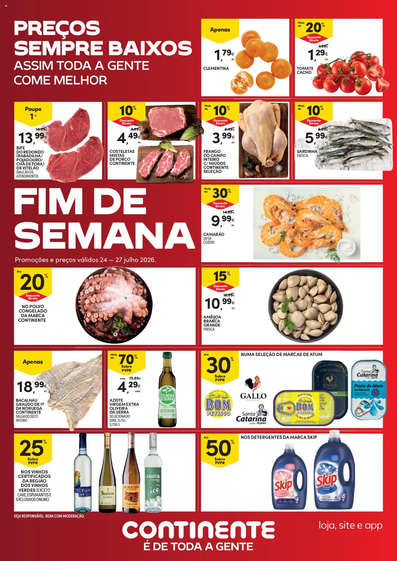 Pré-visualização do folheto da loja Continente válida a partir de 24/07/2026 - Bacalhau, Polvo, Camarão, Atum, Tomate, Lagosta, Soja, Bife