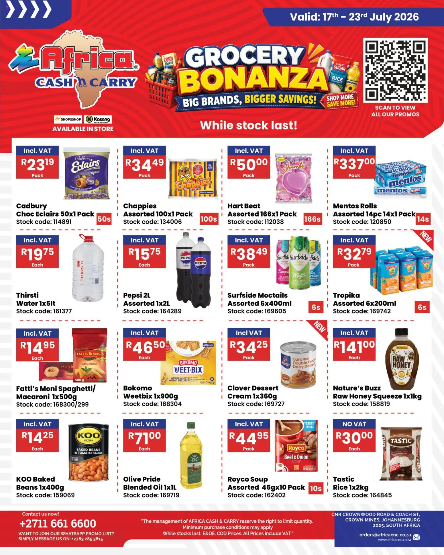 Preview of Africa Cash & Carry flyer valid from 17/07/2026 - Dessert, Oil, Biscuits, Beans, Soup, Stock, Onion, Beef