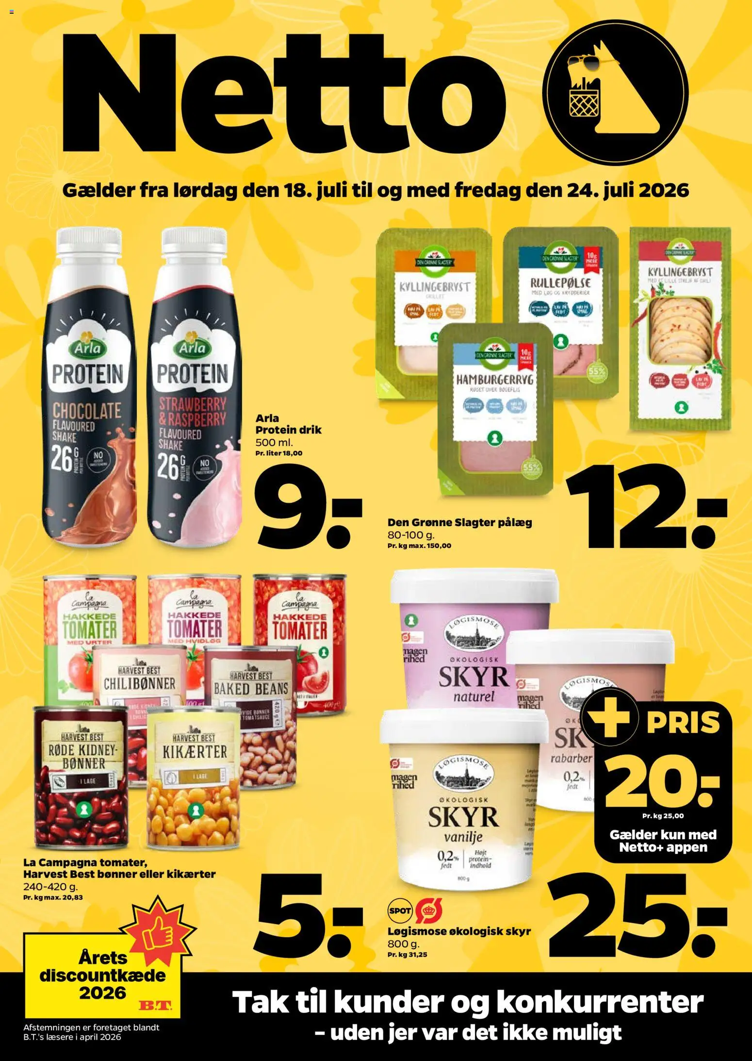 Eksempel på tilbudsavis Netto - Tilbudsavis uge 30 fra butik Netto gyldig fra 18/07/2026 - Rabarber, Skyr, Pålæg, Kikærter, Bønner, Rullepølse, Hvidløg, Vanilje
