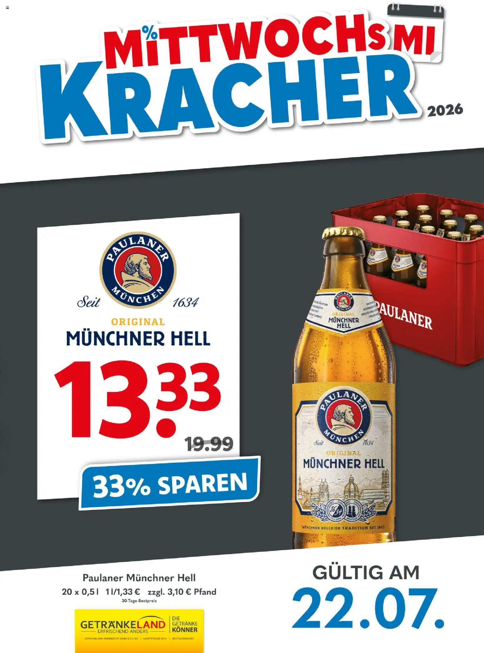 Vorschau von dem Prospekt des Geschäftes Getränkeland, gültig ab dem 22.07.2026 - Paulaner