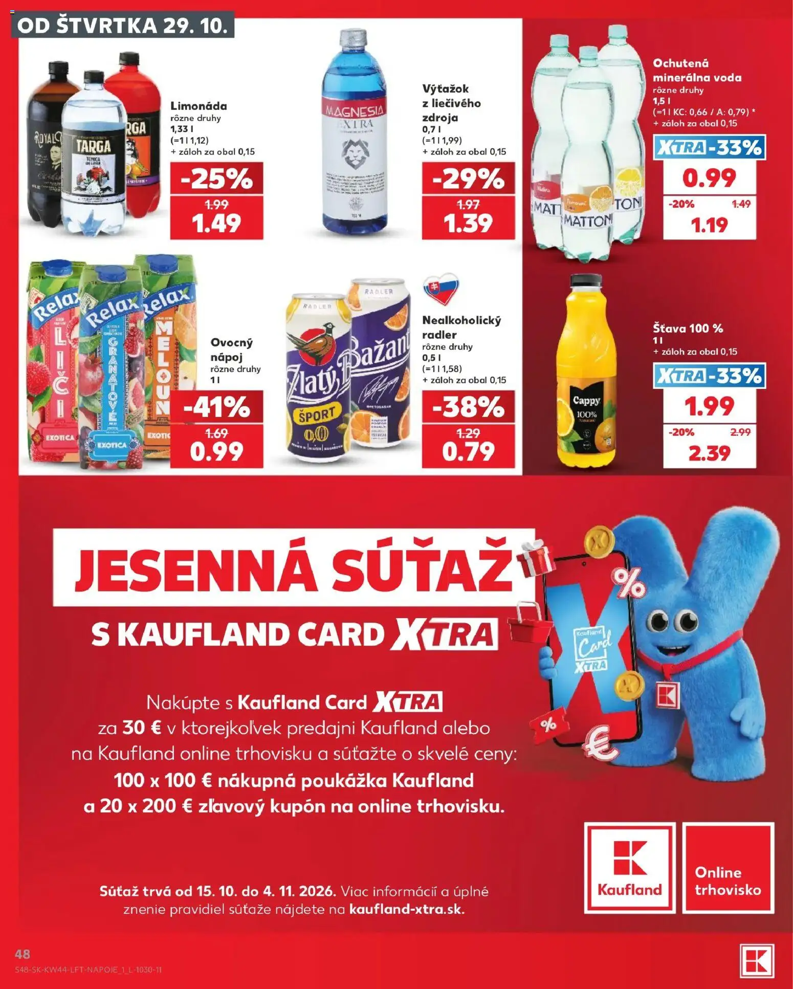 Náhľad Kaufland letáku platného od 29.10.2026 - Voda, Mattoni, Radler, Magnesia, Minerálna voda, Limonáda, Šťava
