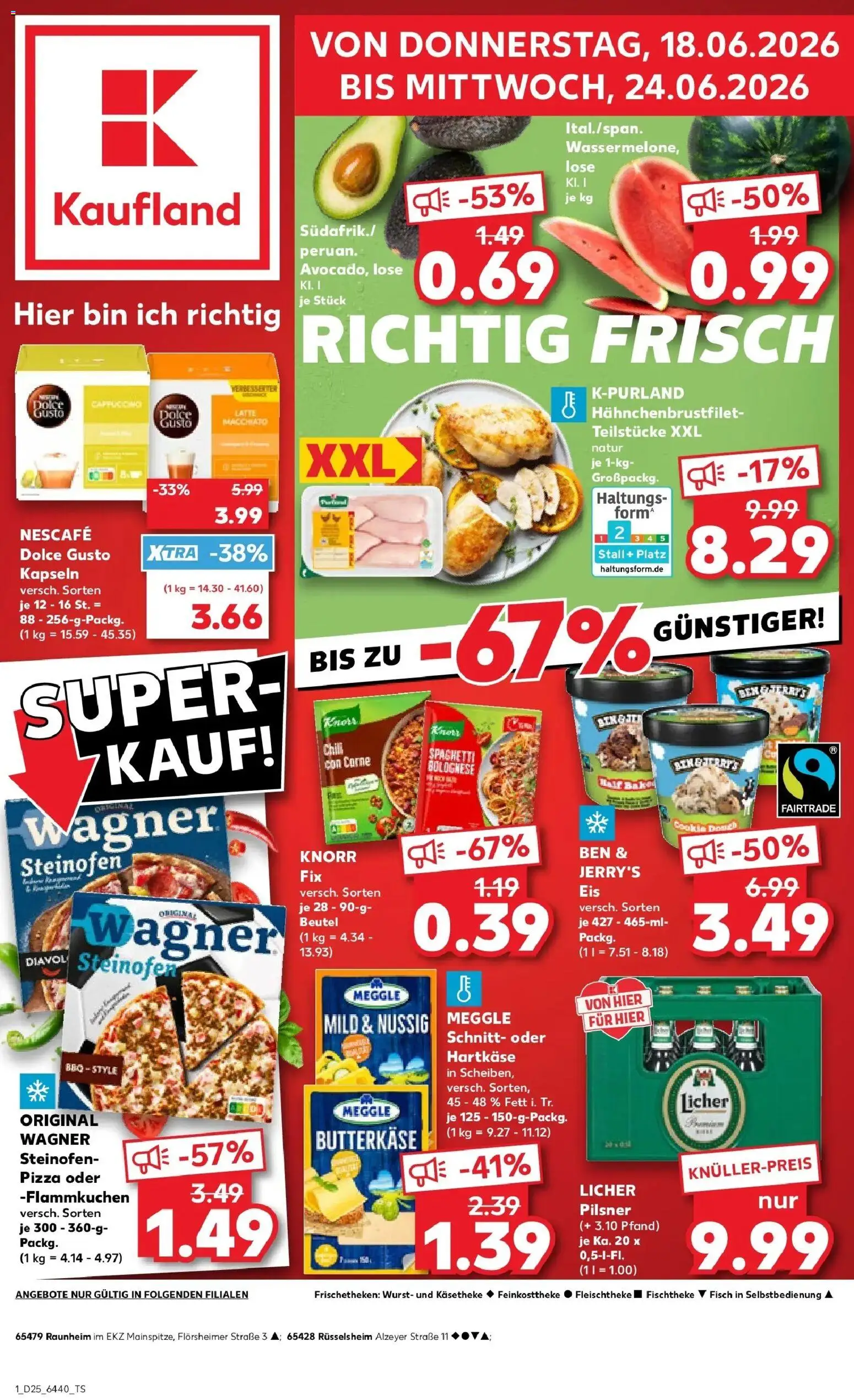 Vorschau von dem Prospekt des Geschäftes Kaufland, gültig ab dem 18.06.2026 - Pizza, Eis, Dolce gusto, Chili, Dolce Gusto kapseln, Nescafe, Ben & Jerry's, Knorr fix