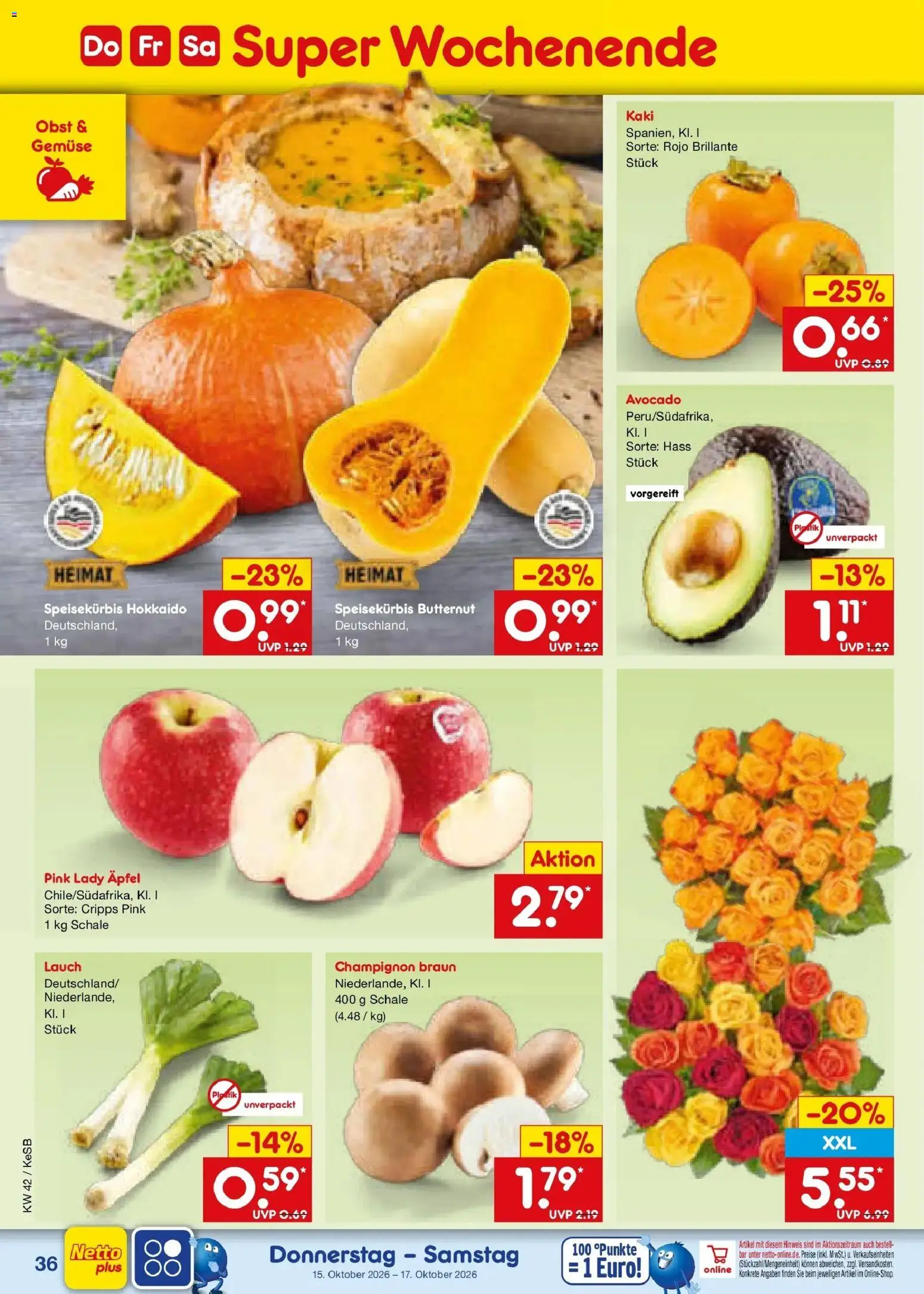 Vorschau von dem Prospekt des Geschäftes Netto Marken-Discount, gültig ab dem 12.10.2026 - Äpfel, Avocado, Gemüse, Kaki, Obst, Lauch