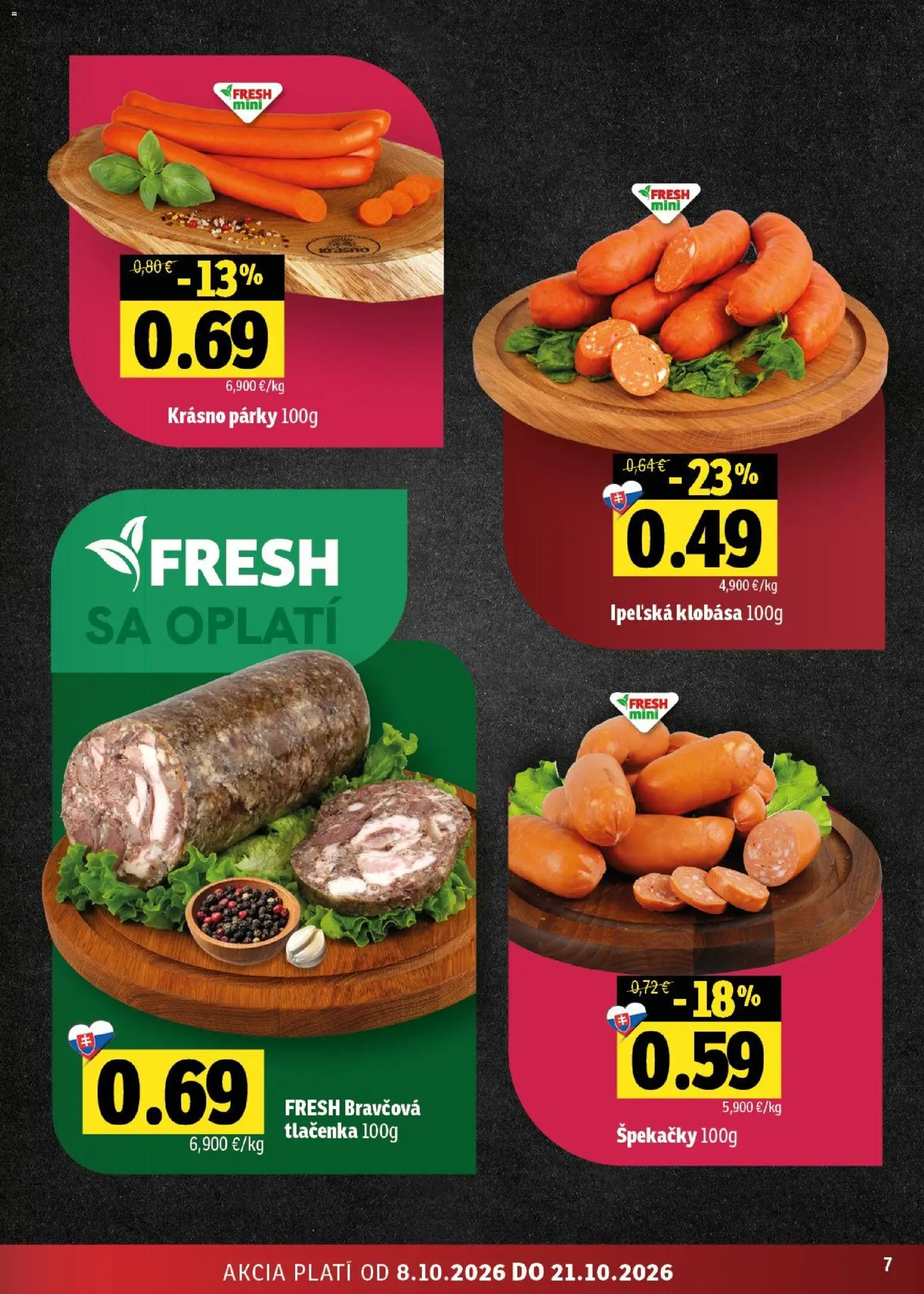 Náhľad Fresh letáku platného od 08.10.2026 - Klobása, Párky, Tlačenka