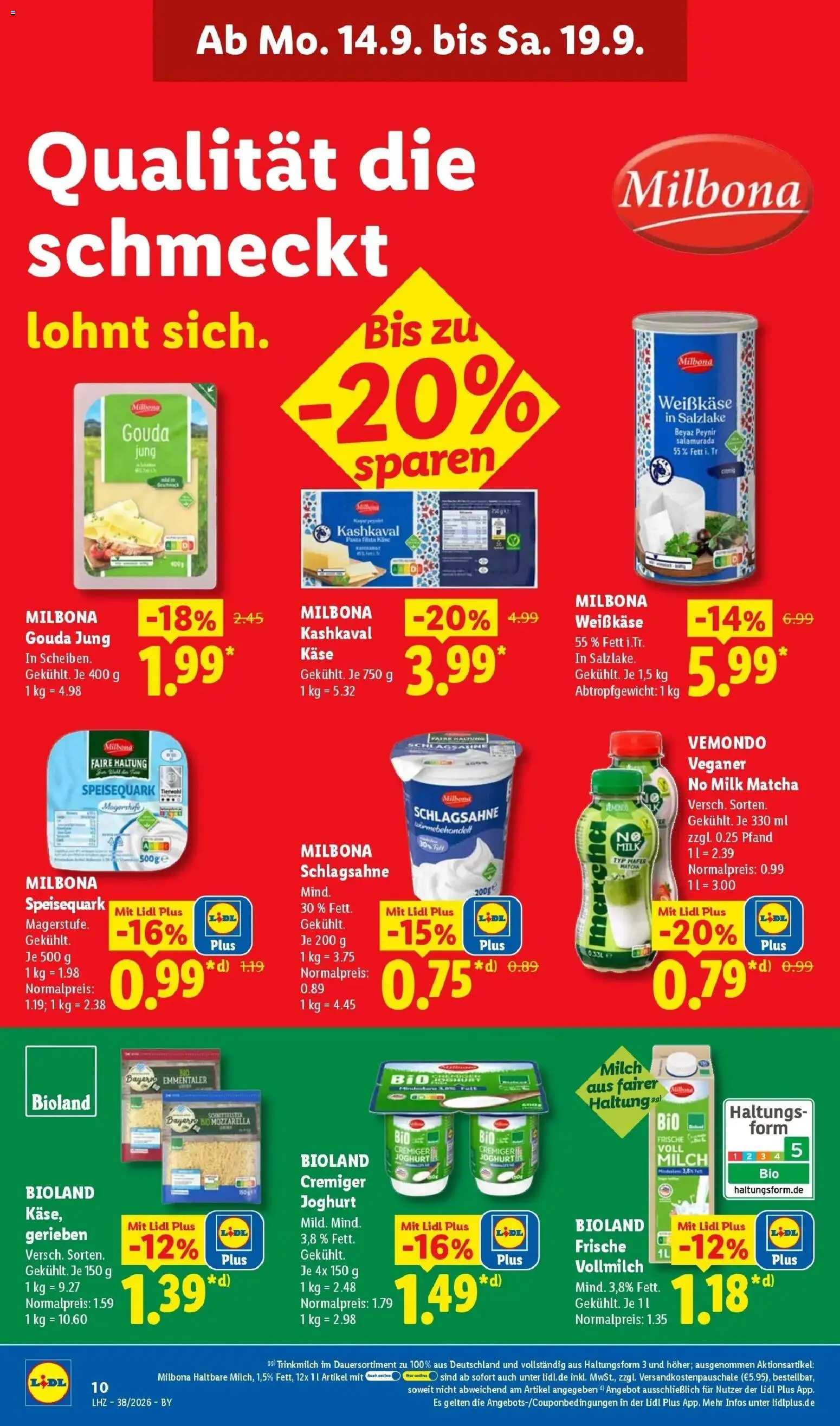 Vorschau von dem Prospekt des Geschäftes Lidl, gültig ab dem 14.09.2026 - Käse, Joghurt, Quark, Mozzarella, Tür, Schlagsahne, Gouda, Speisequark