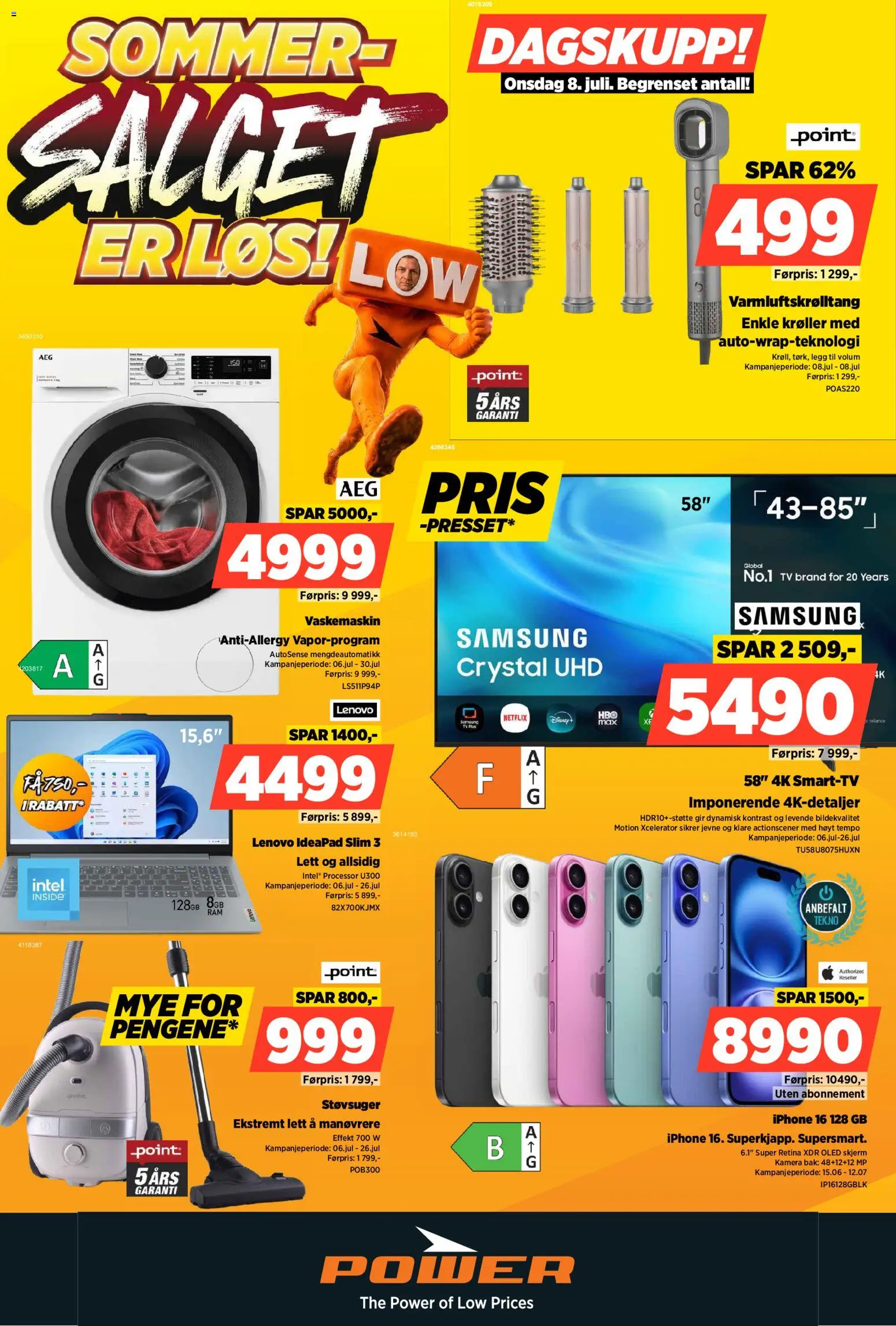 Forhåndsvis Power kundeavis fra butikk Power gyldig fra 06/07/2026 - Skjerm, Tv, Kamera, Vaskemaskin, Støvsuger, 1