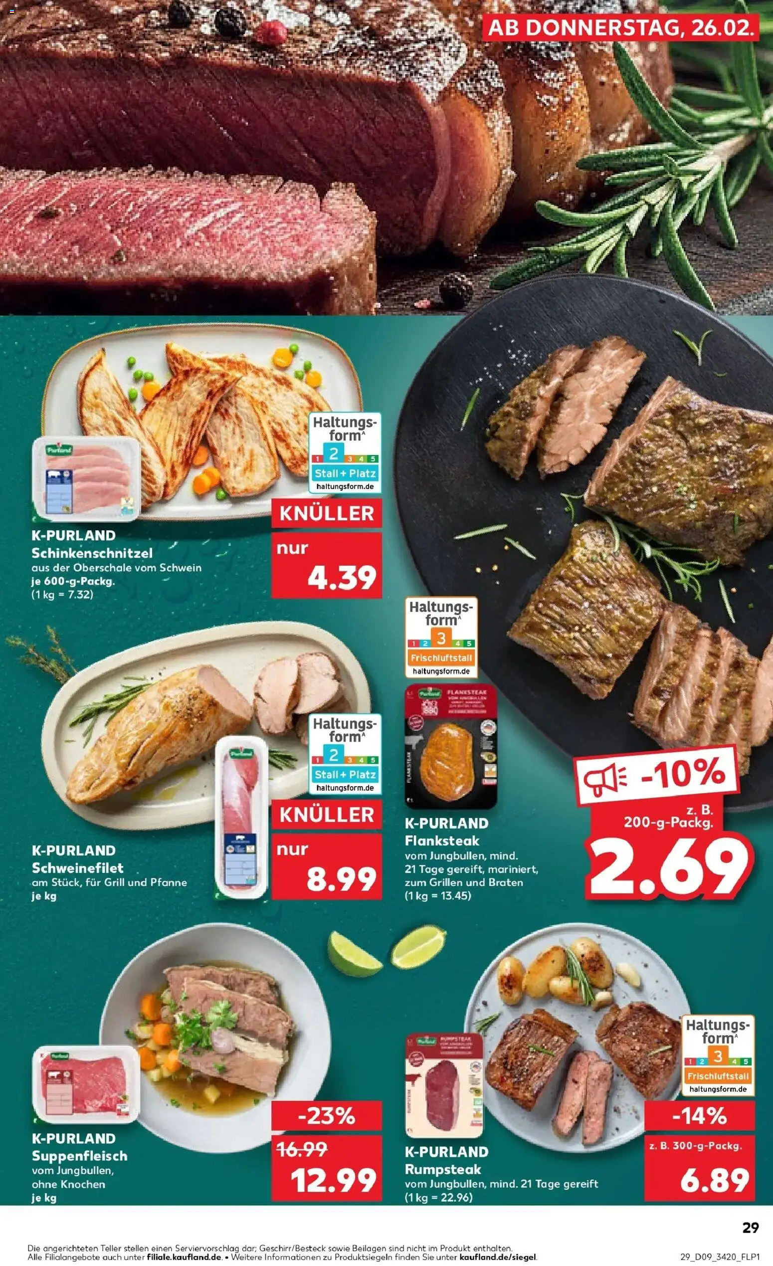 Vorschau von dem Prospekt des Geschäftes Kaufland, gültig ab dem 26.02.2026 - Steak, Grill, Rumpsteak, Schweinefilet, Beilagen, Suppenfleisch