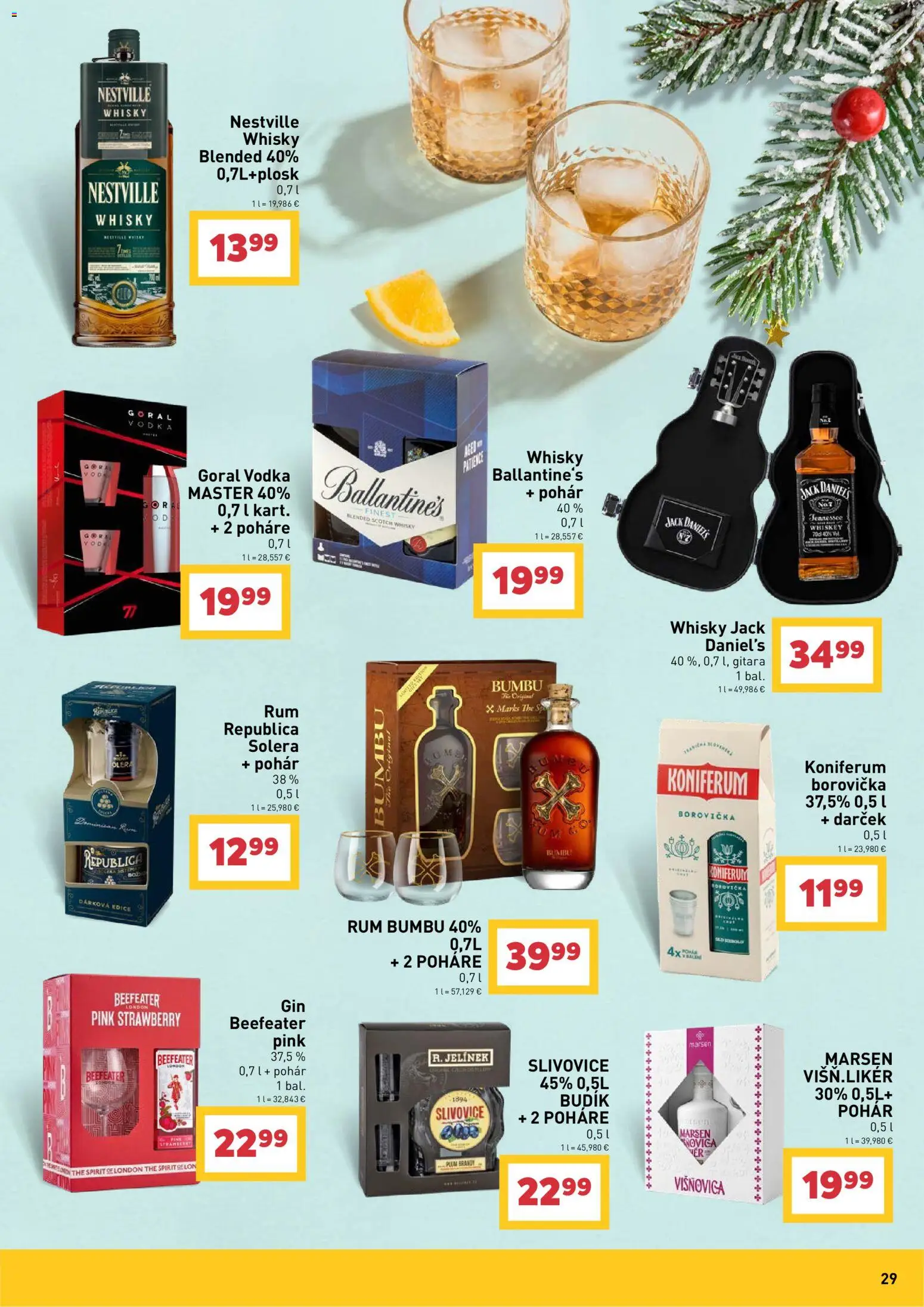 Náhľad Billa letáku platného od 14.10.2026 - Bumbu rum, Vodka, Slivovica, Brandy, Beefeater gin, Poháre, Koniferum, Republica