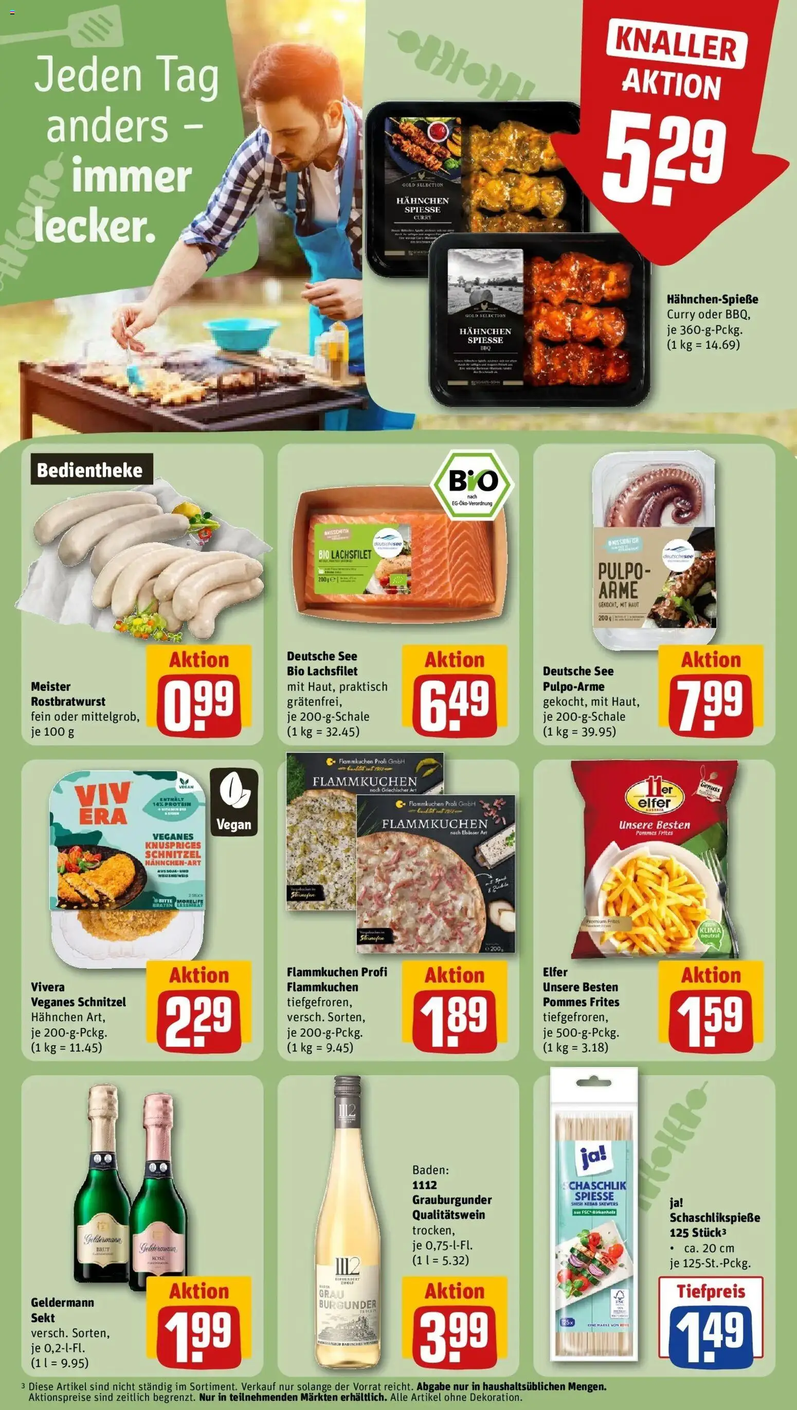 Vorschau von dem Prospekt des Geschäftes Rewe, gültig ab dem 05.04.2026 - Schnitzel, Pommes, Pommes frites, Sekt, Spieße, Hahnchen