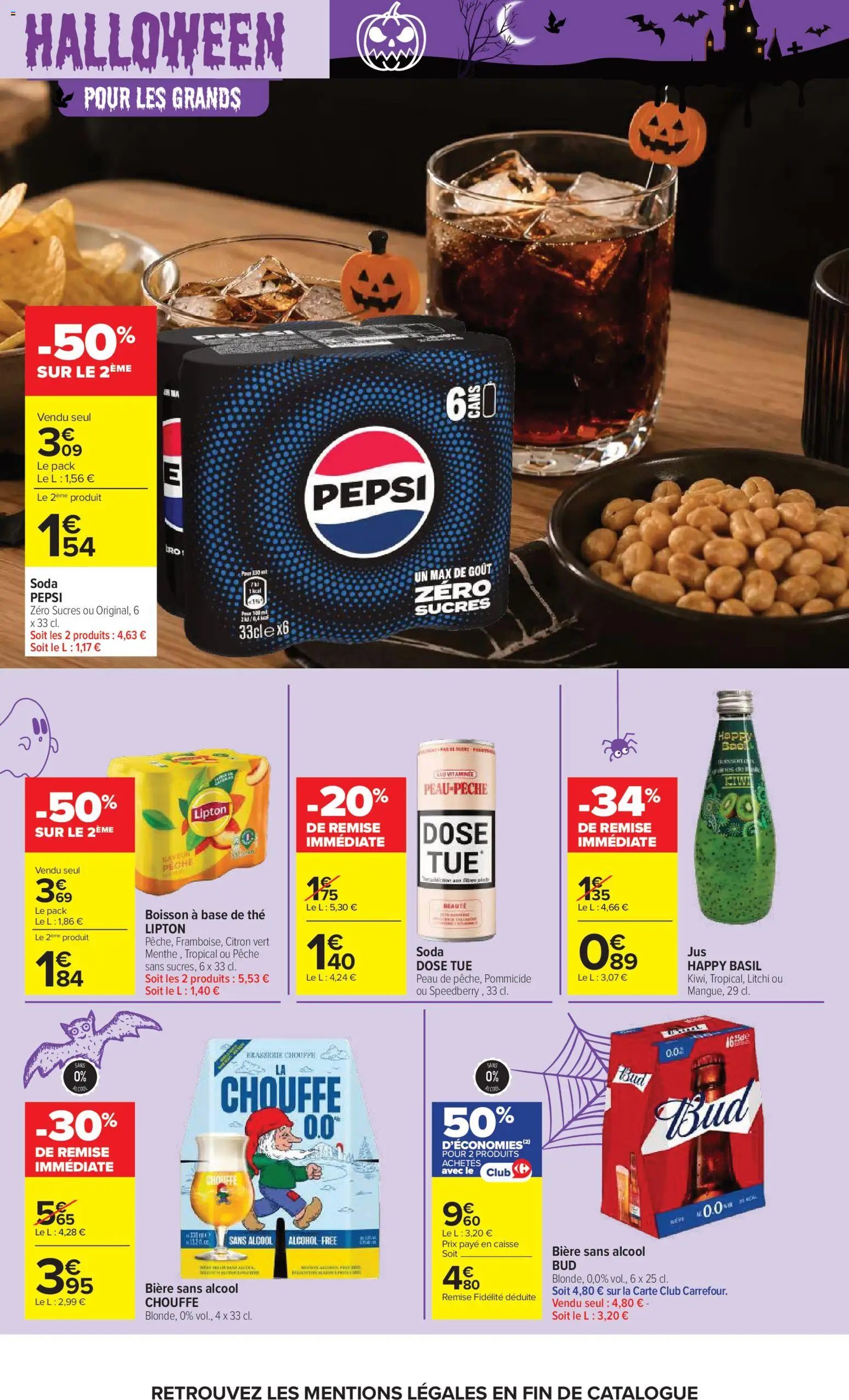 Prévisualisation de Carrefour catalogue du magasin Carrefour formulaire valide 20/10/2026 - Bière, Litchi, Citron, Soda, Bière sans alcool, Graines, Pepsi, Jus