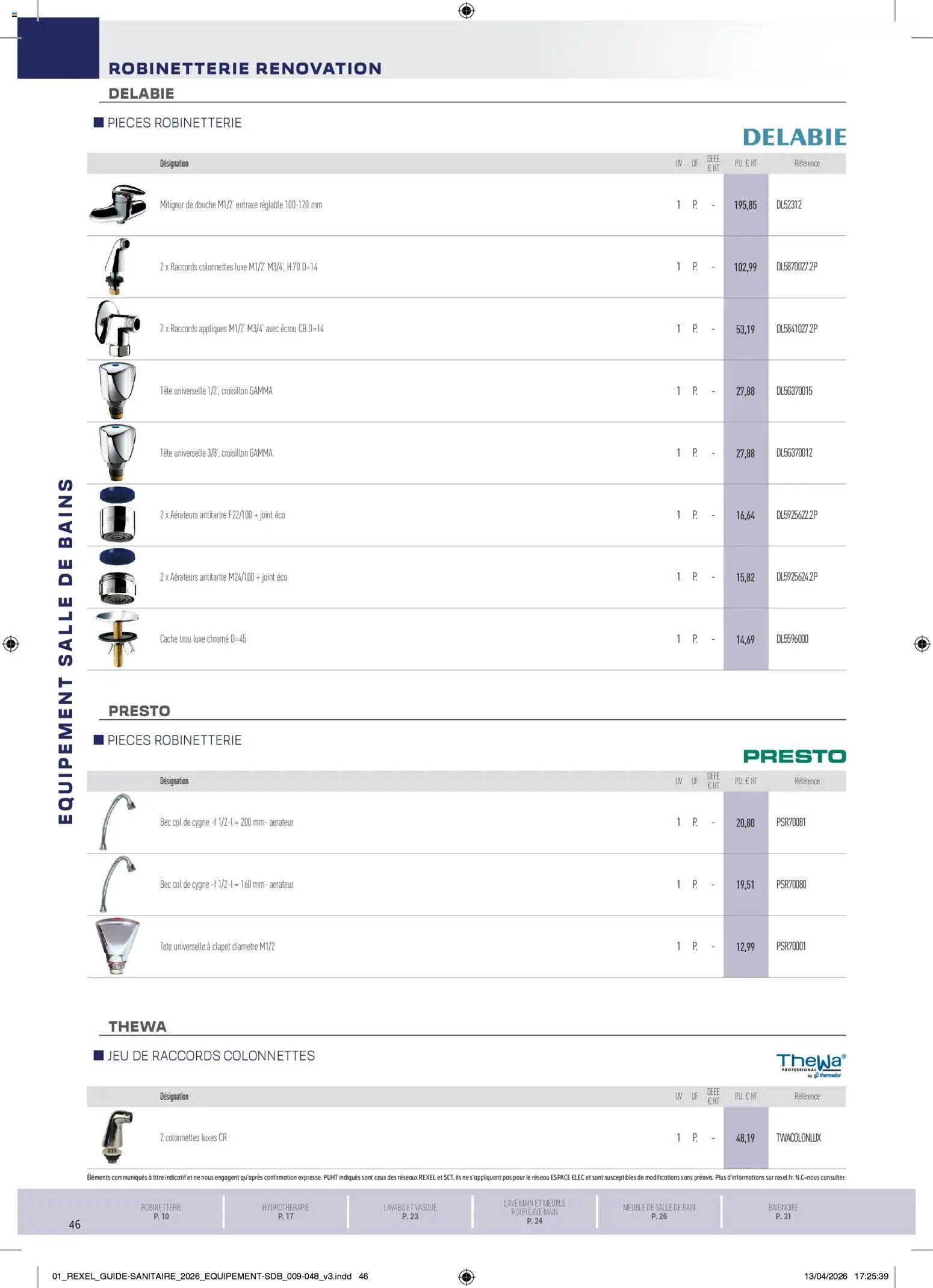 Prévisualisation de Rexel - Brochure Sanitaire du magasin Rexel formulaire valide 20/04/2026 - Meuble, Baignoire, Douche, Meuble de salle de bain, Lavabo