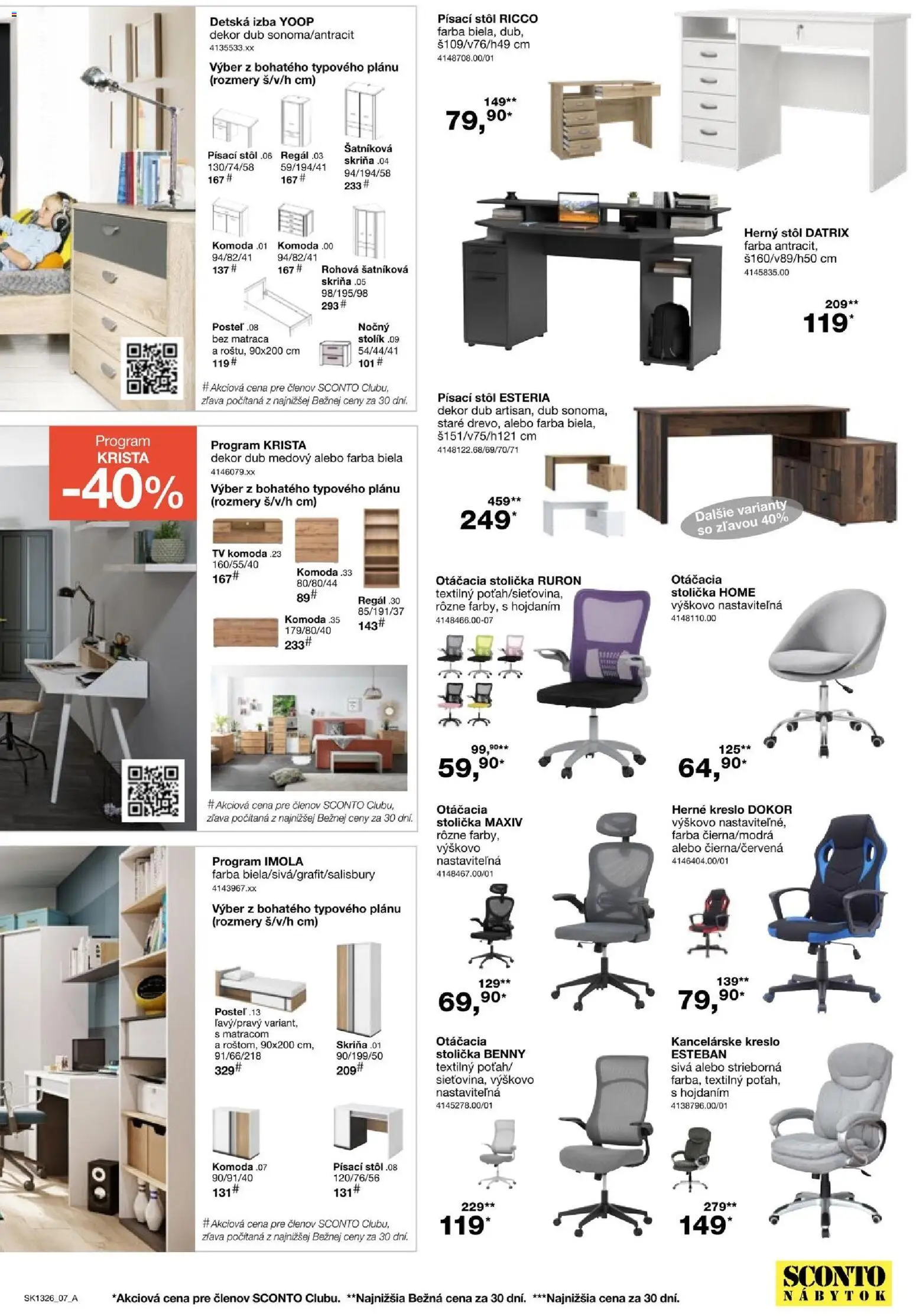 Náhľad Sconto nábytok letáku platného od 14.10.2026 - Posteľ, Šatníková skriňa, Stolička, Detská izba, Stôl, Písací stôl, Herný stol, Herné kreslo