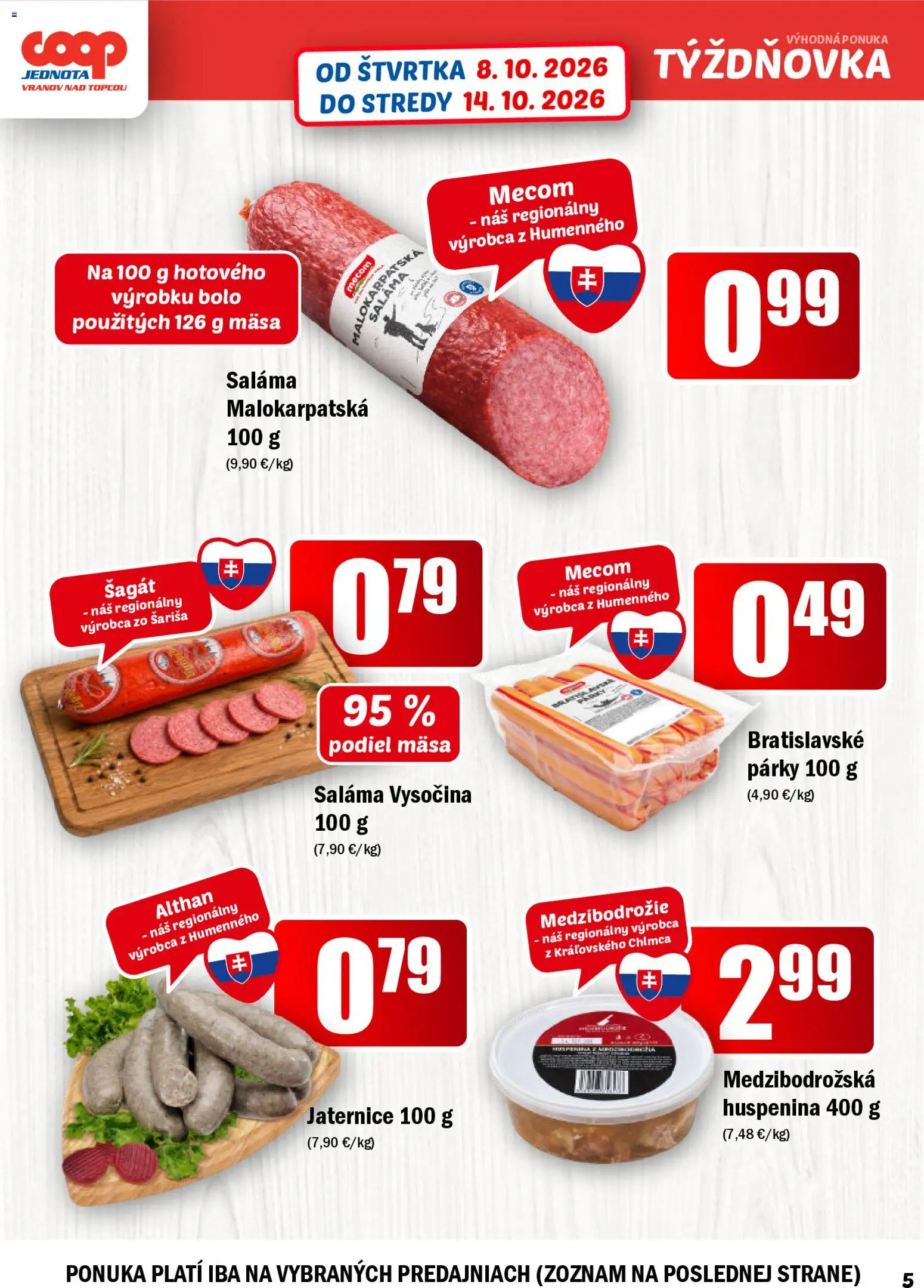 Náhľad COOP Jednota letáku platného od 08.10.2026 - Párky, Saláma