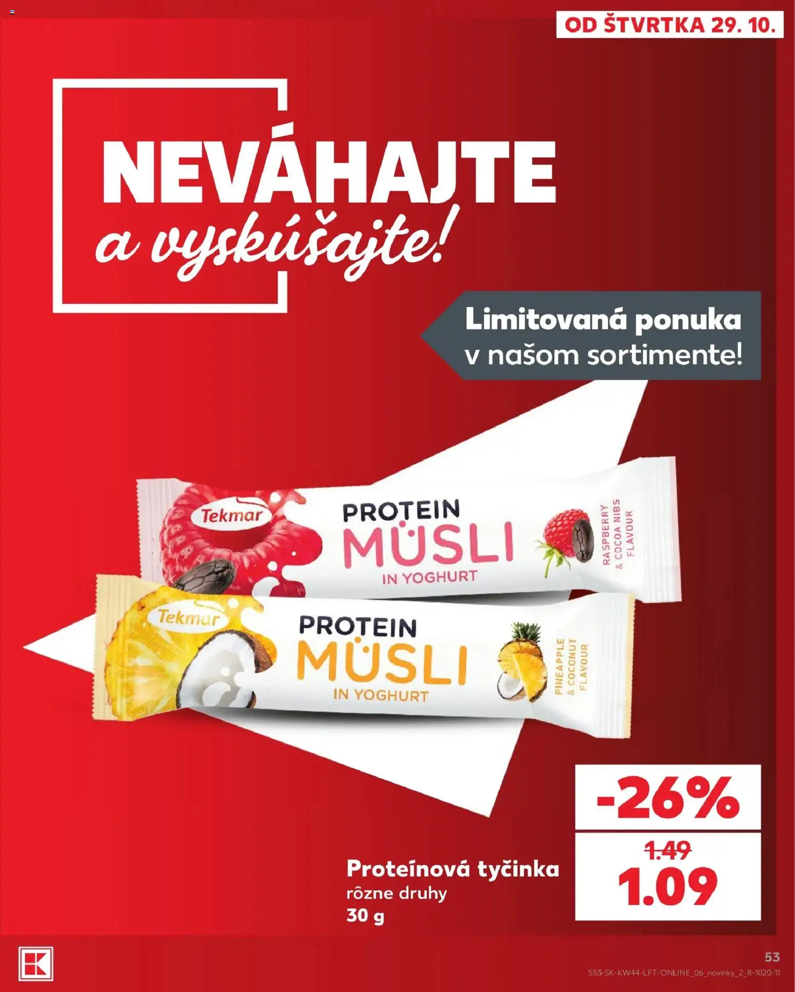 Náhľad Kaufland letáku platného od 29.10.2026 - Protein, Müsli, Proteínová tyčinka