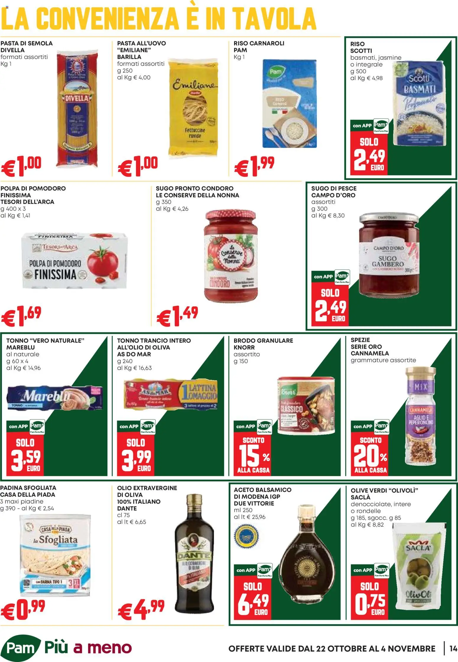 Anteprima dell'opuscolo PAM volantino Occasioni Extra dal negozio PAM valido da 22/10/2026 - Pesce, Pomodoro, Tonno, Riso, Sugo, Olive, Aceto, Divella