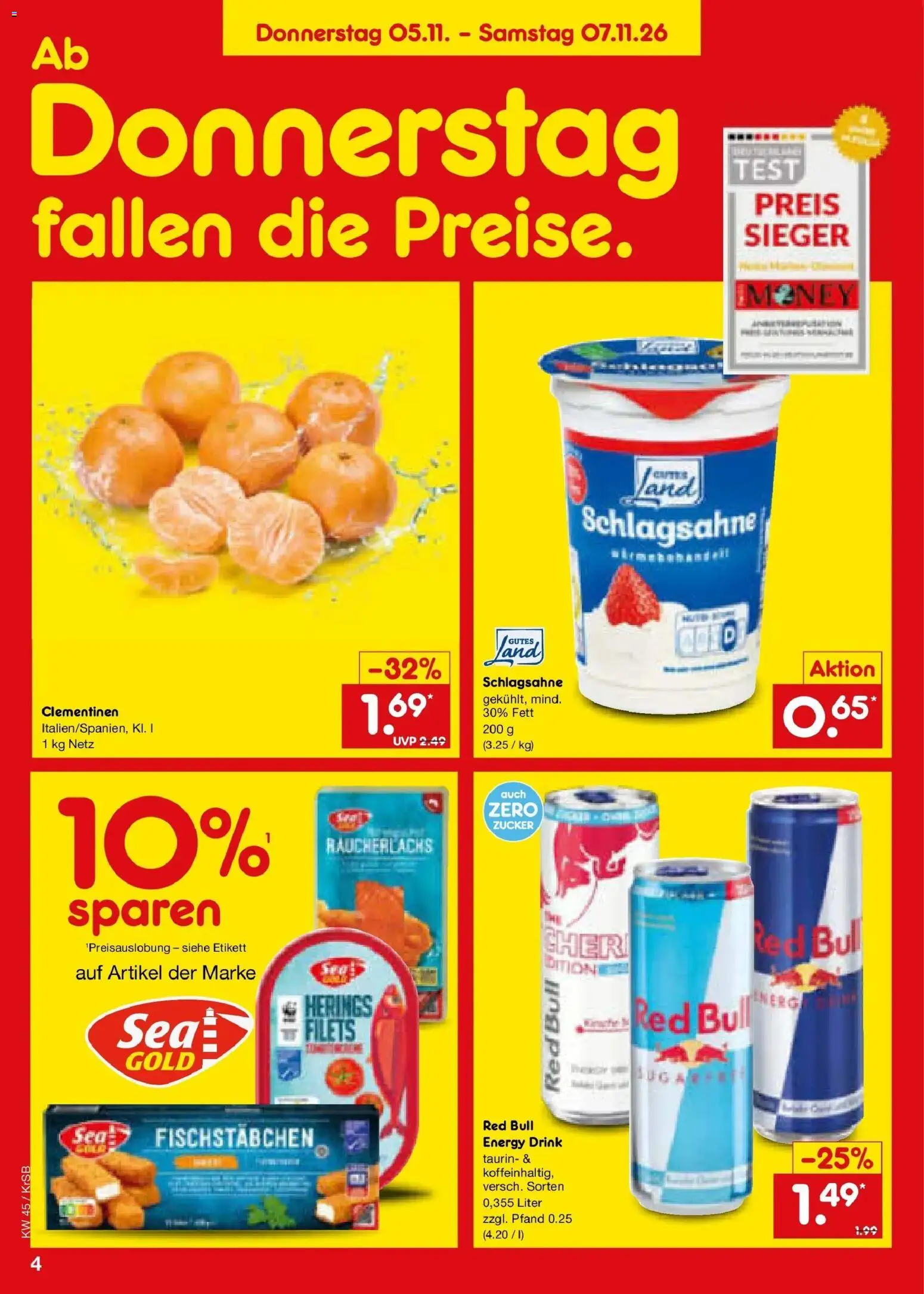 Vorschau von dem Prospekt des Geschäftes Netto Marken-Discount, gültig ab dem 02.11.2026 - Red bull, Schlagsahne, Zucker, Energy, Räucherlachs, Fischstabchen