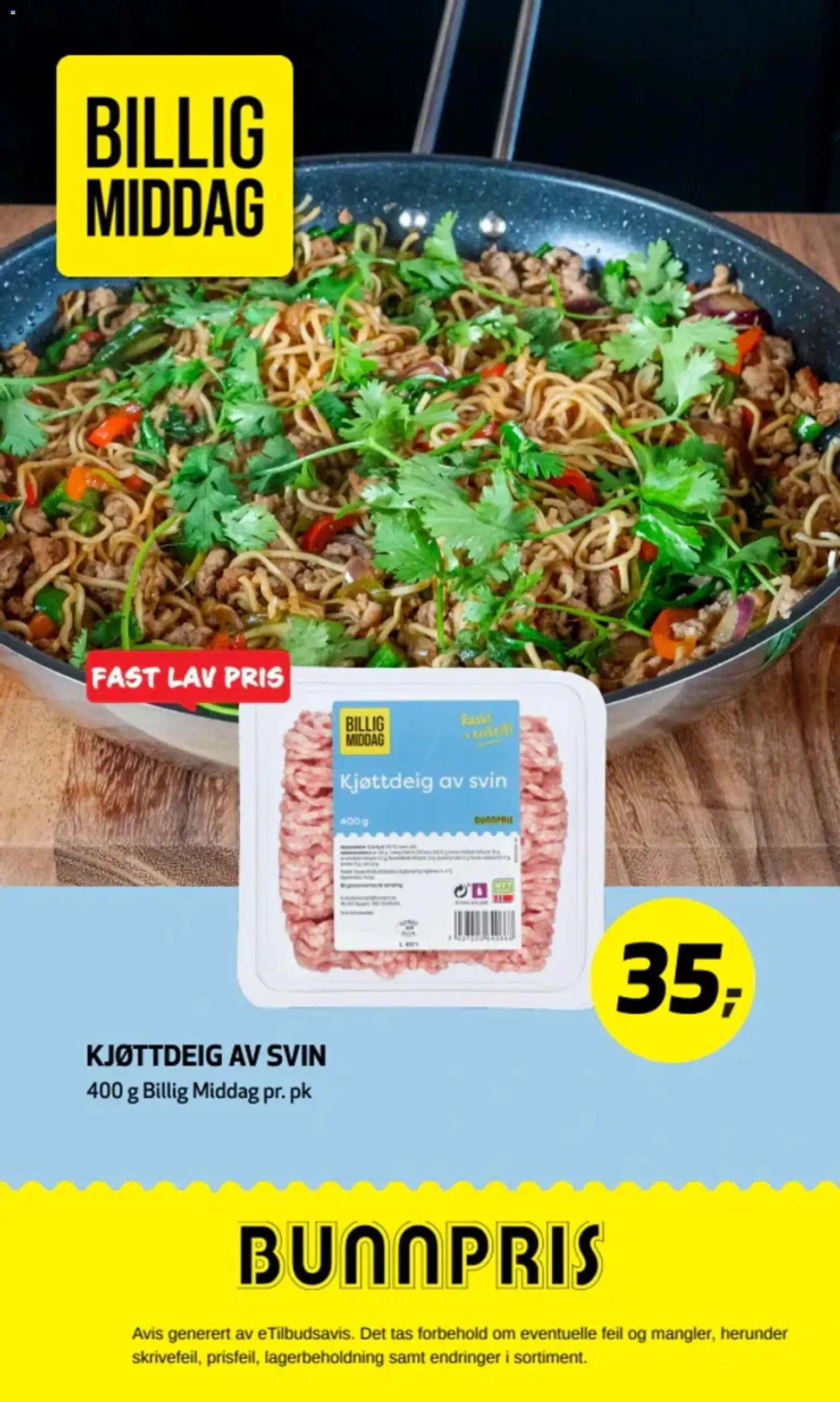 Forhåndsvis Bunnpris Billing Middag fra butikk Bunnpris gyldig fra 12/05/2026