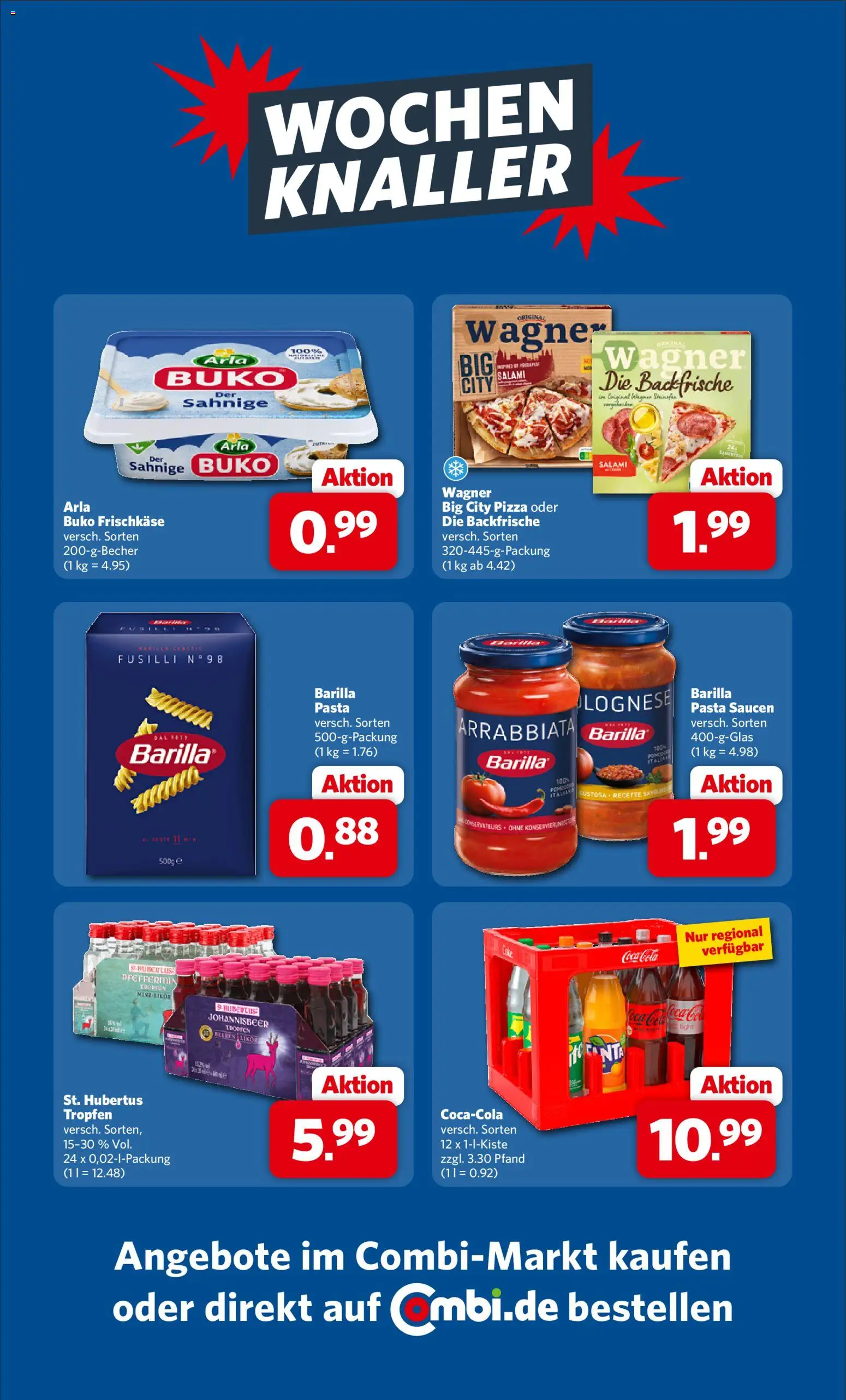 Vorschau von dem Prospekt des Geschäftes Combi, gültig ab dem 12.07.2026 - Pasta, Coca cola, Cola, Salami, Barilla, Likör, Hubertus tropfen, Frischkase