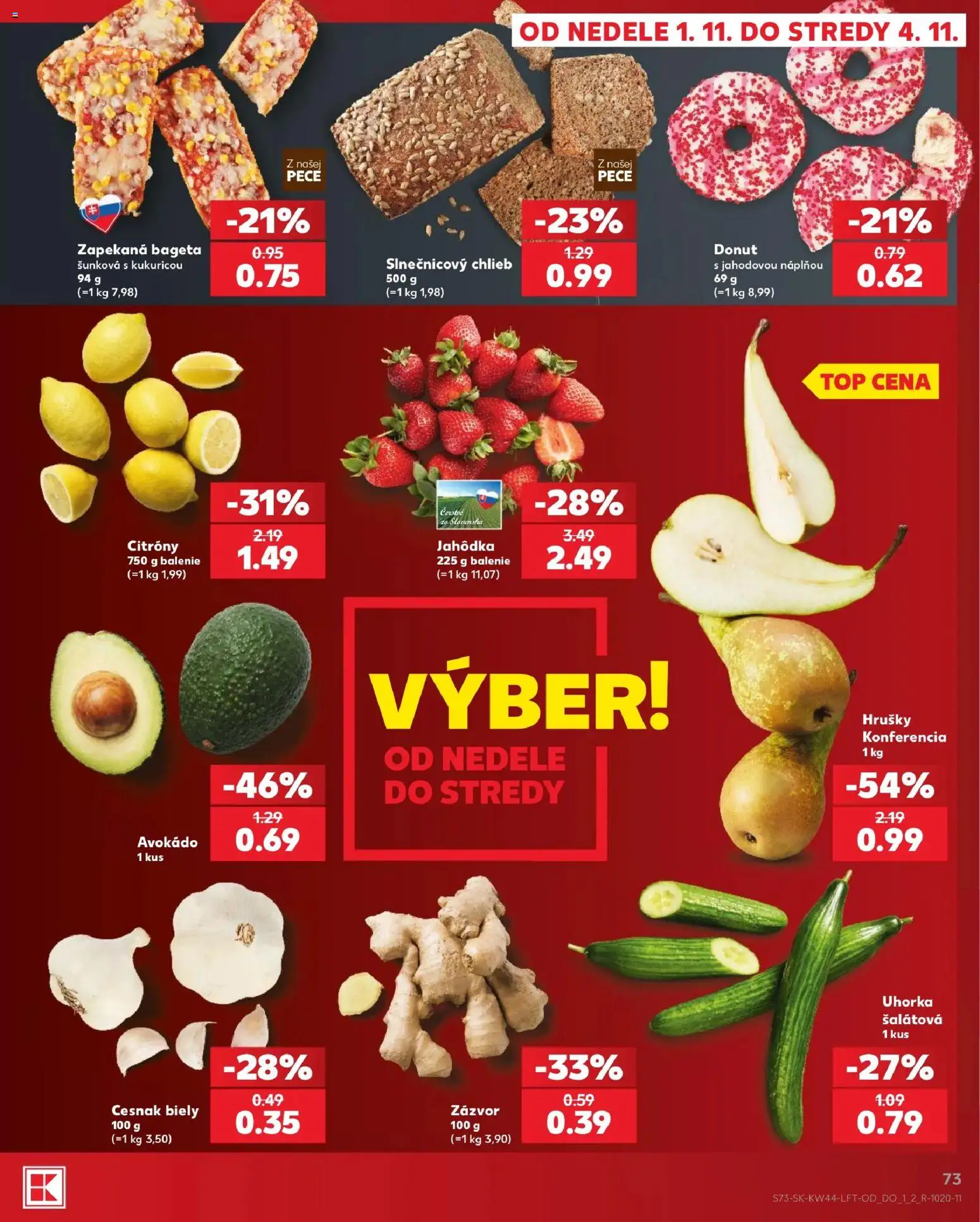 Náhľad Kaufland letáku platného od 29.10.2026 - Avokádo, Chlieb, Cesnak, Bageta, Uhorka, Hrušky, Citróny, Uhorka šalátová