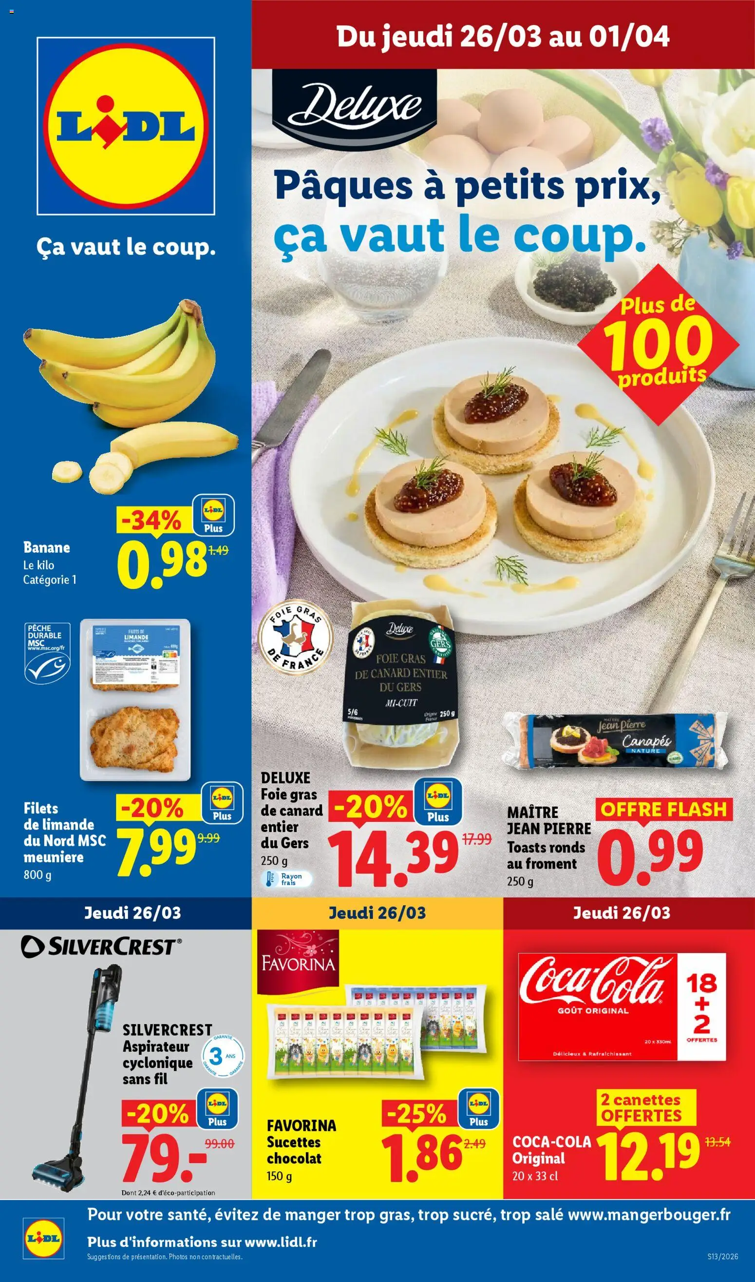 Prévisualisation de LIDL catalogue de la semaine 13 du magasin LIDL formulaire valide 26/03/2026 - Aspirateur, Canapés, Foie gras, Canard, Coca cola, Silvercrest, Filets de limande, Silvercrest aspirateur cyclonique