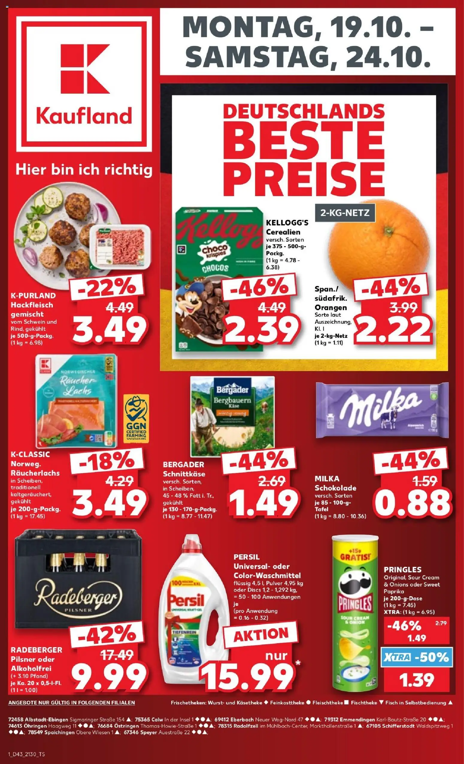 Vorschau von dem Prospekt des Geschäftes Kaufland, gültig ab dem 17.10.2026 - Fisch, Hackfleisch, Paprika, Pringles, Kellogg's, Räucherlachs, Orangen, Radeberger pilsner