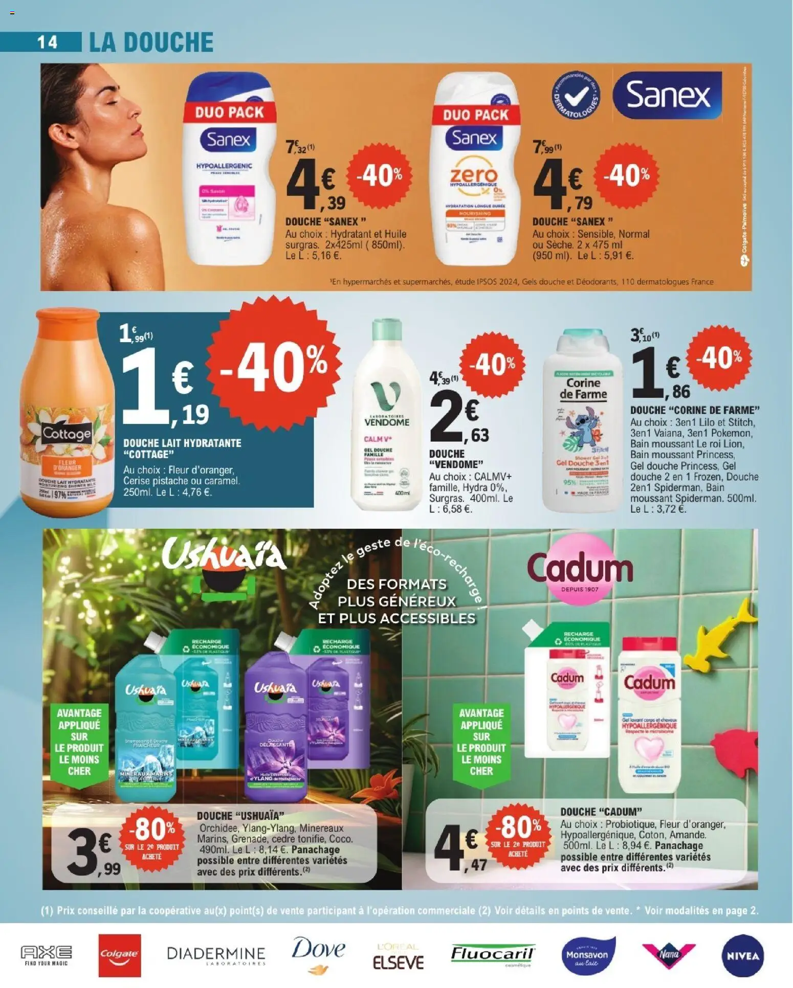 Prévisualisation de E.Leclerc Beaute automne du magasin E.Leclerc formulaire valide 01/09/2026 - Gel douche, Lait, Douche, Cerise, Huile, Corine de Farme, Monsavon, Douche Sanex