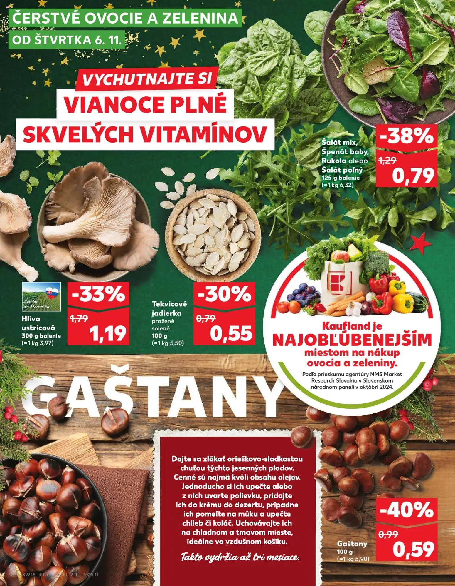 Náhľad Kaufland letáku platného od 06.11.2025 - Ovocie, Šalát, Chlieb, Gaštany