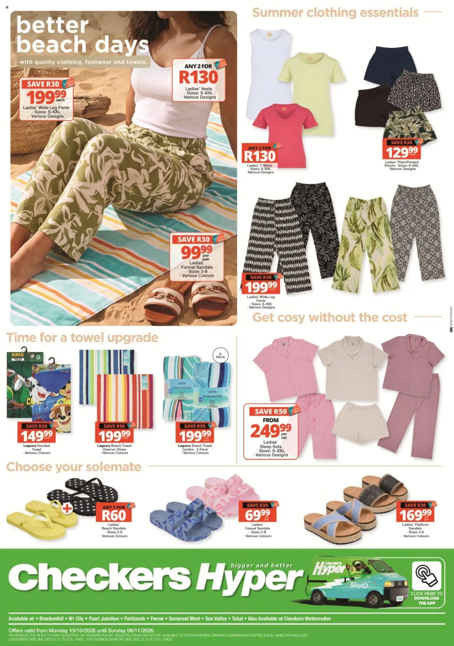 Preview of Checkers flyer valid from 19/10/2026 - Sandals, Shorts, Pants, Towel