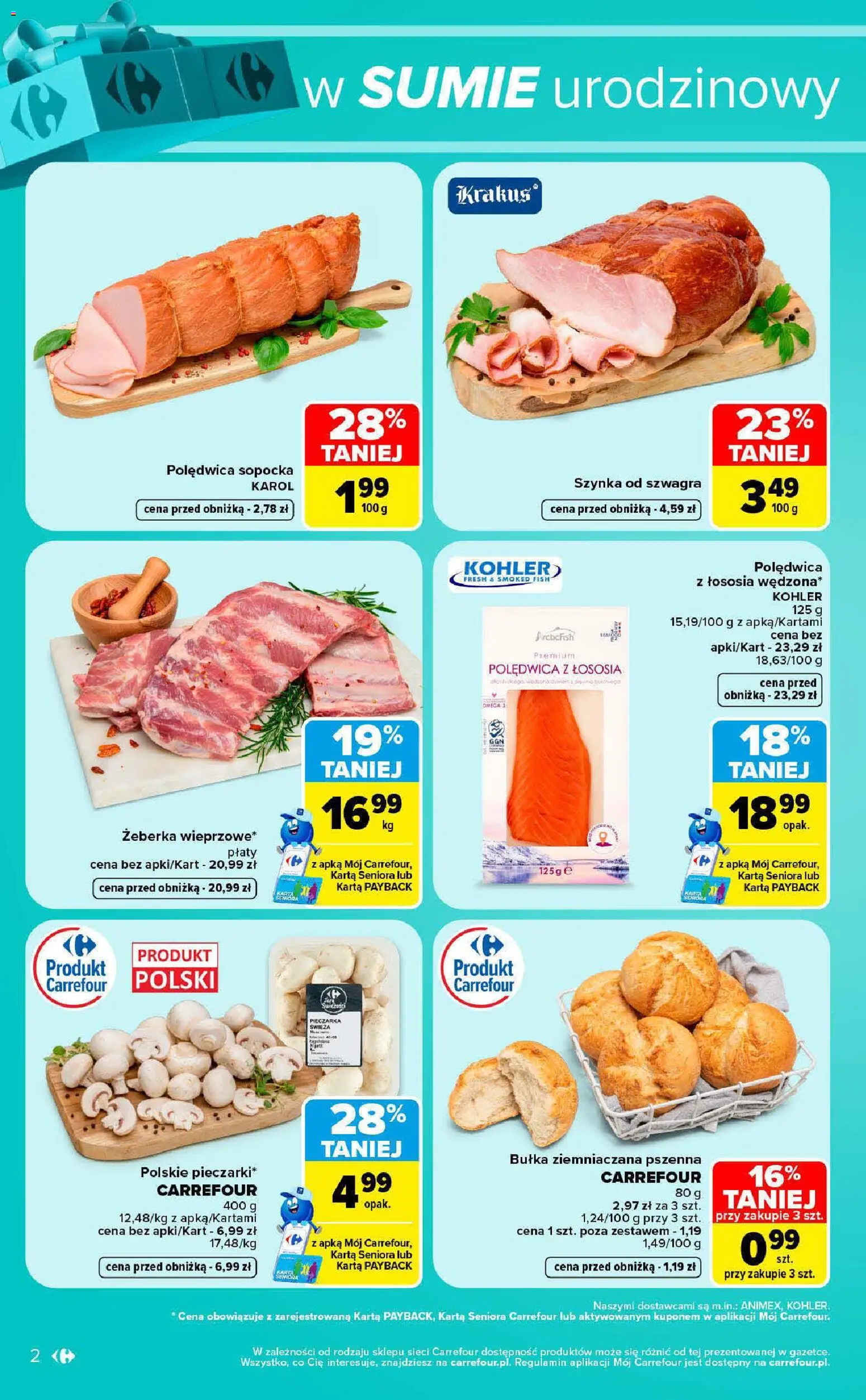 Pogląd gazetki "Carrefour gazetka - Weekend okazji" ze sklepu Carrefour ważnej od 22.10.2026 - Omega 3, Omega, Bułka, Żeberka, Karta, Szynka, Polędwica sopocka