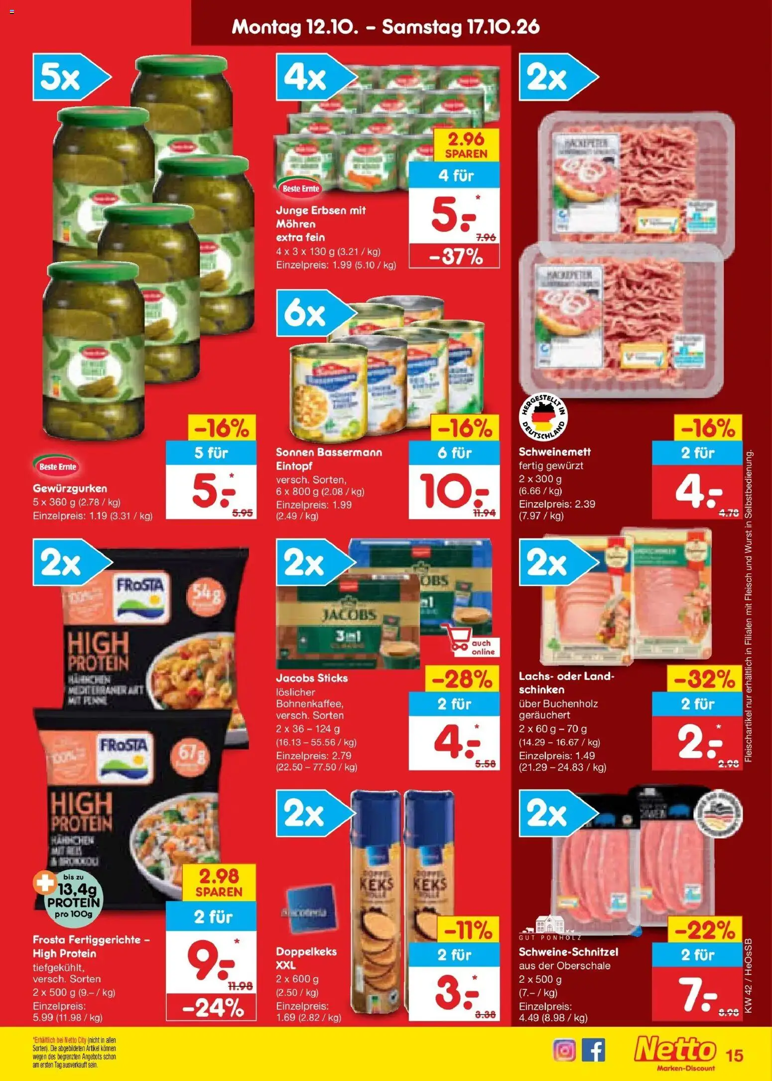 Vorschau von dem Prospekt des Geschäftes Netto Marken-Discount, gültig ab dem 12.10.2026 - Wurst, Lachs, Fleisch, Frosta, Erbsen, Schinken, Fertiggerichte, Mohren