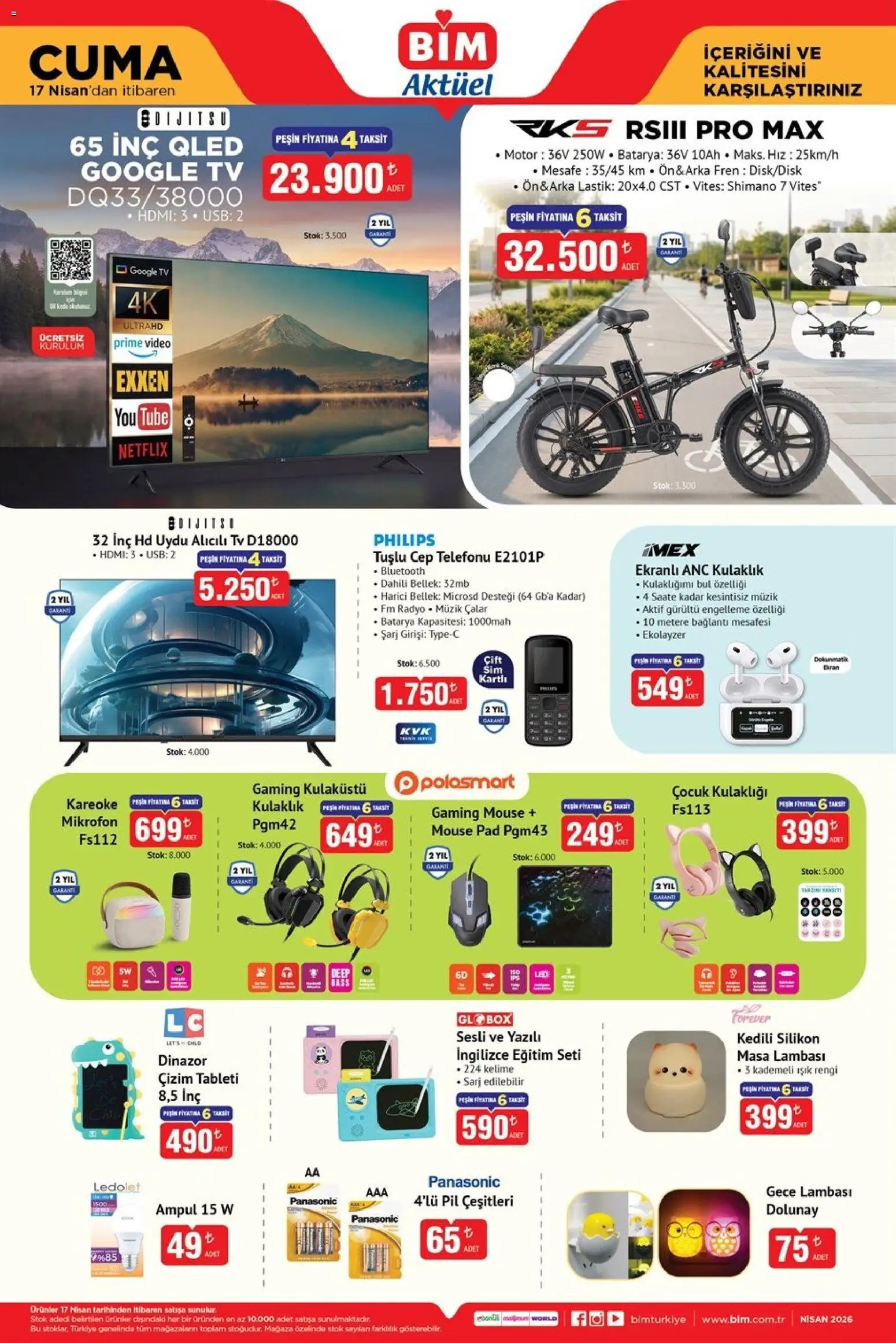 BİM BİM - Katalog Cuma 17.04.2026 - Broşürünün önizlemesi - Radyo, Kulaklık, TV, Video, Lastik, Masa, Pil, USB