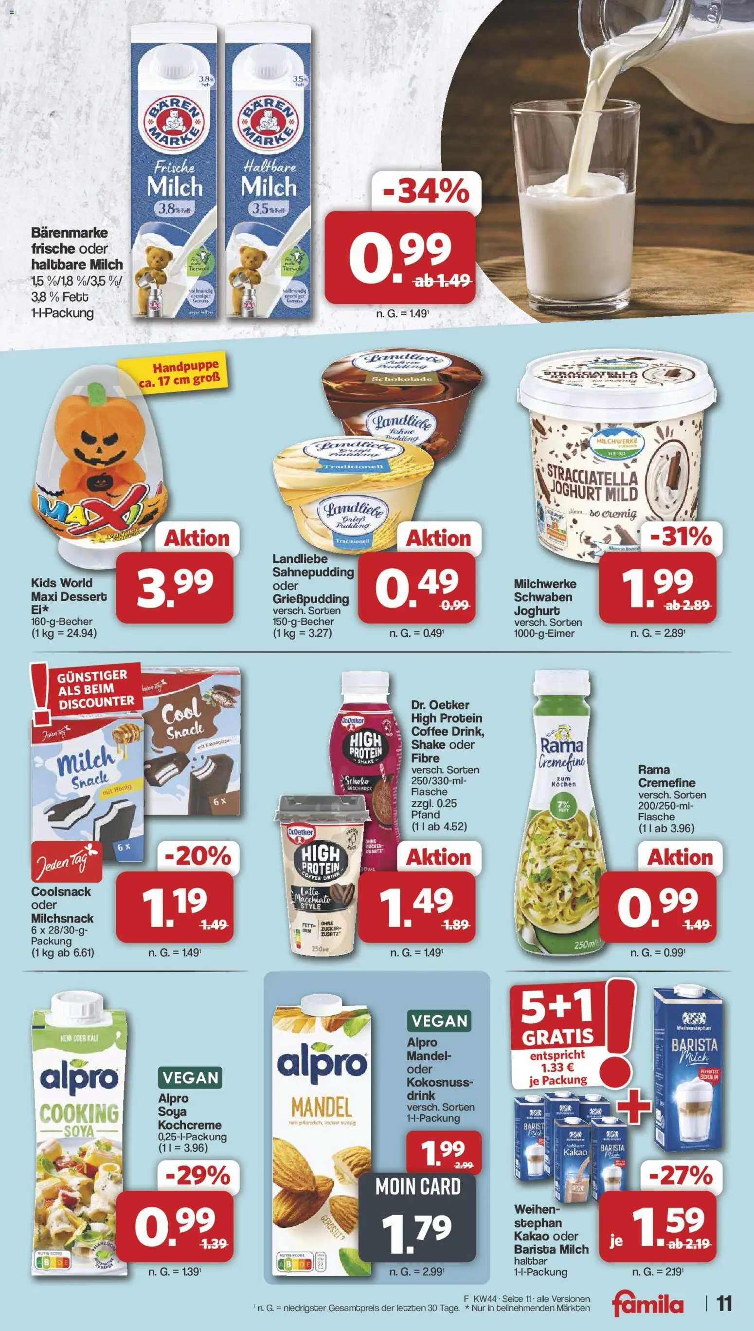 Vorschau von dem Prospekt des Geschäftes Famila Nordwest, gültig ab dem 26.10.2026 - Schokolade, Joghurt, Milch, Zucker, Pudding, Rama, Alpro, Haltbare milch