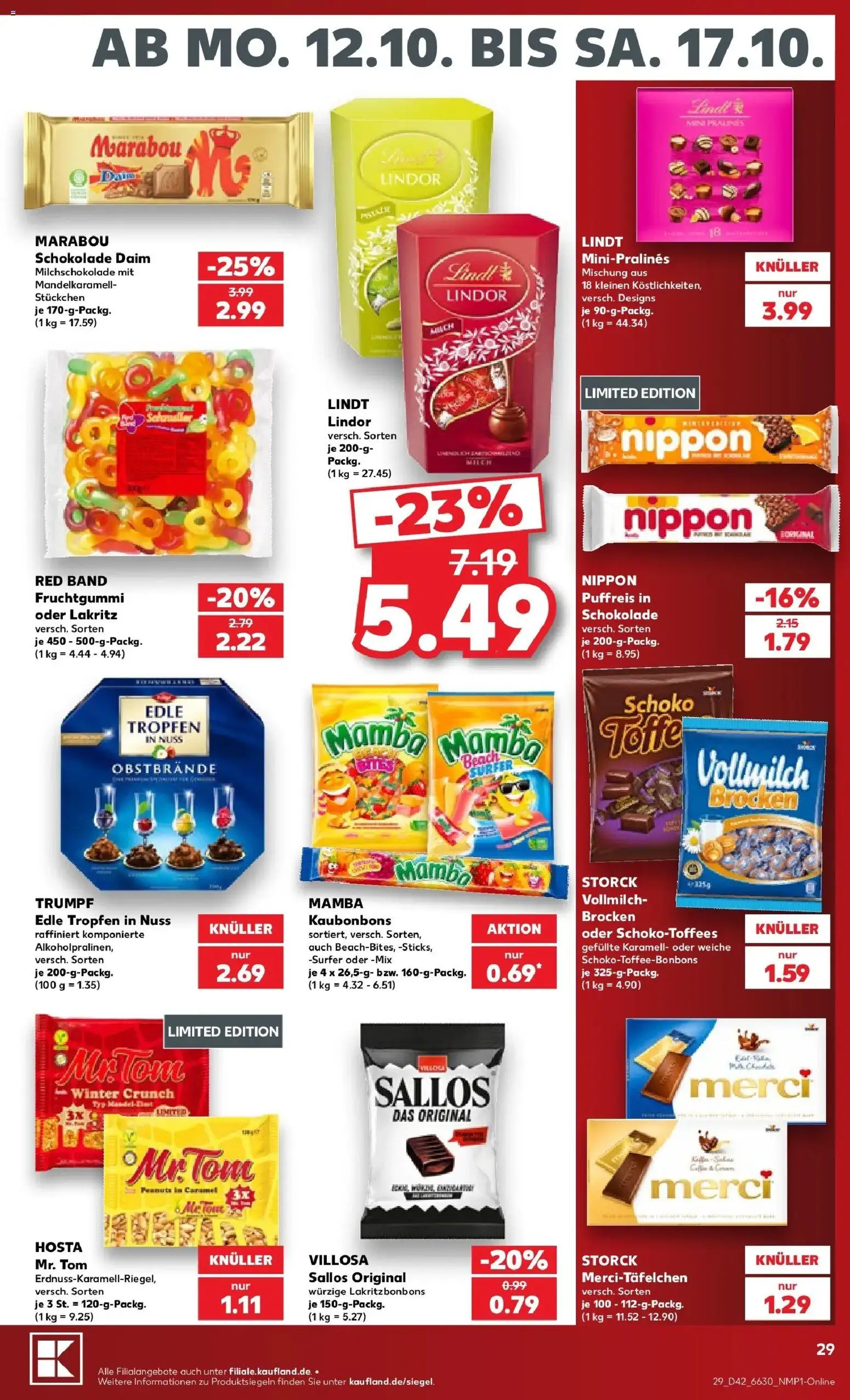 Vorschau von dem Prospekt des Geschäftes Kaufland, gültig ab dem 12.10.2026 - Schokolade, Lindt, Milch, Merci, Lindor