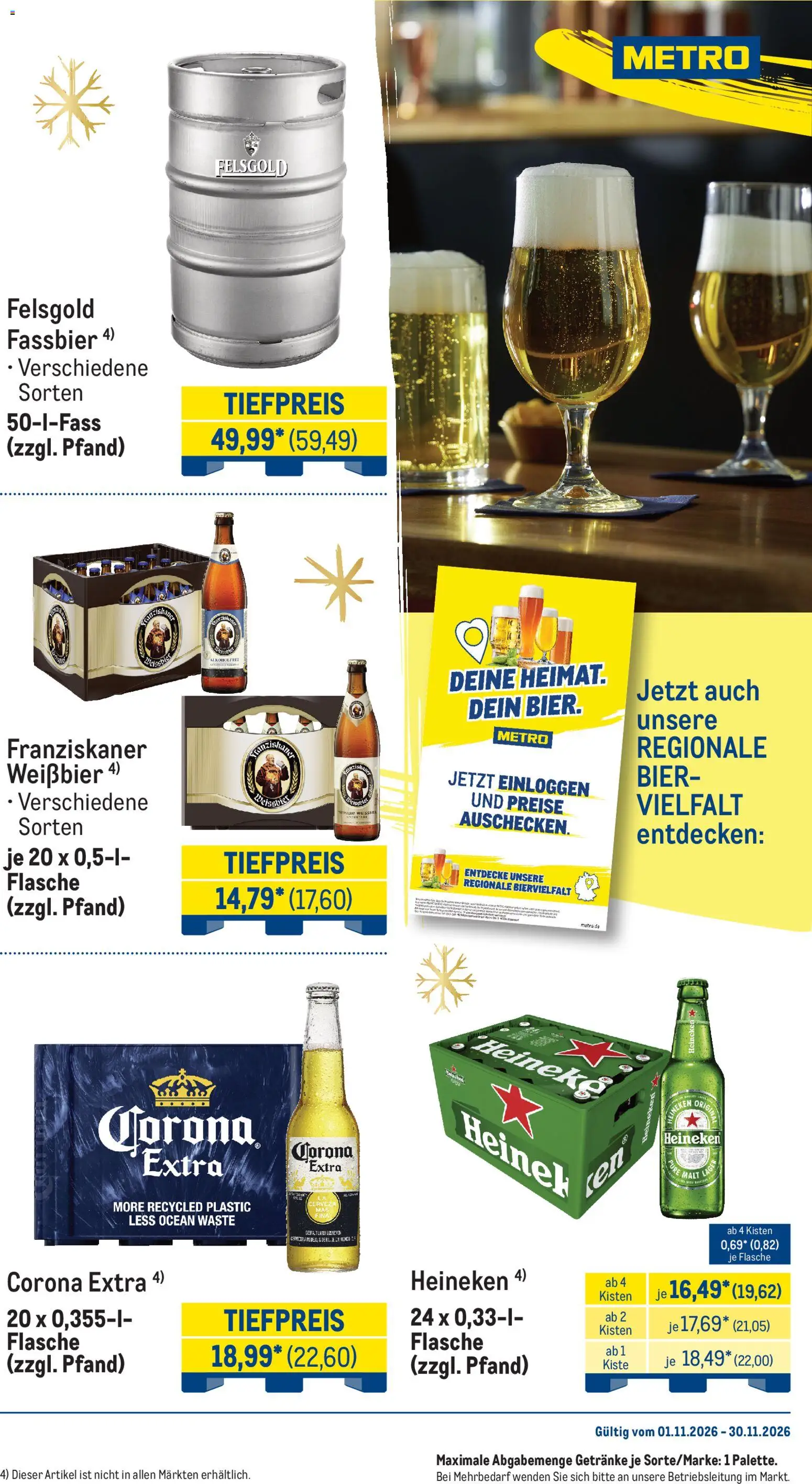 Vorschau von dem Prospekt des Geschäftes Metro, gültig ab dem 01.11.2026 - Bier, Heineken, Franziskaner, Weißbier