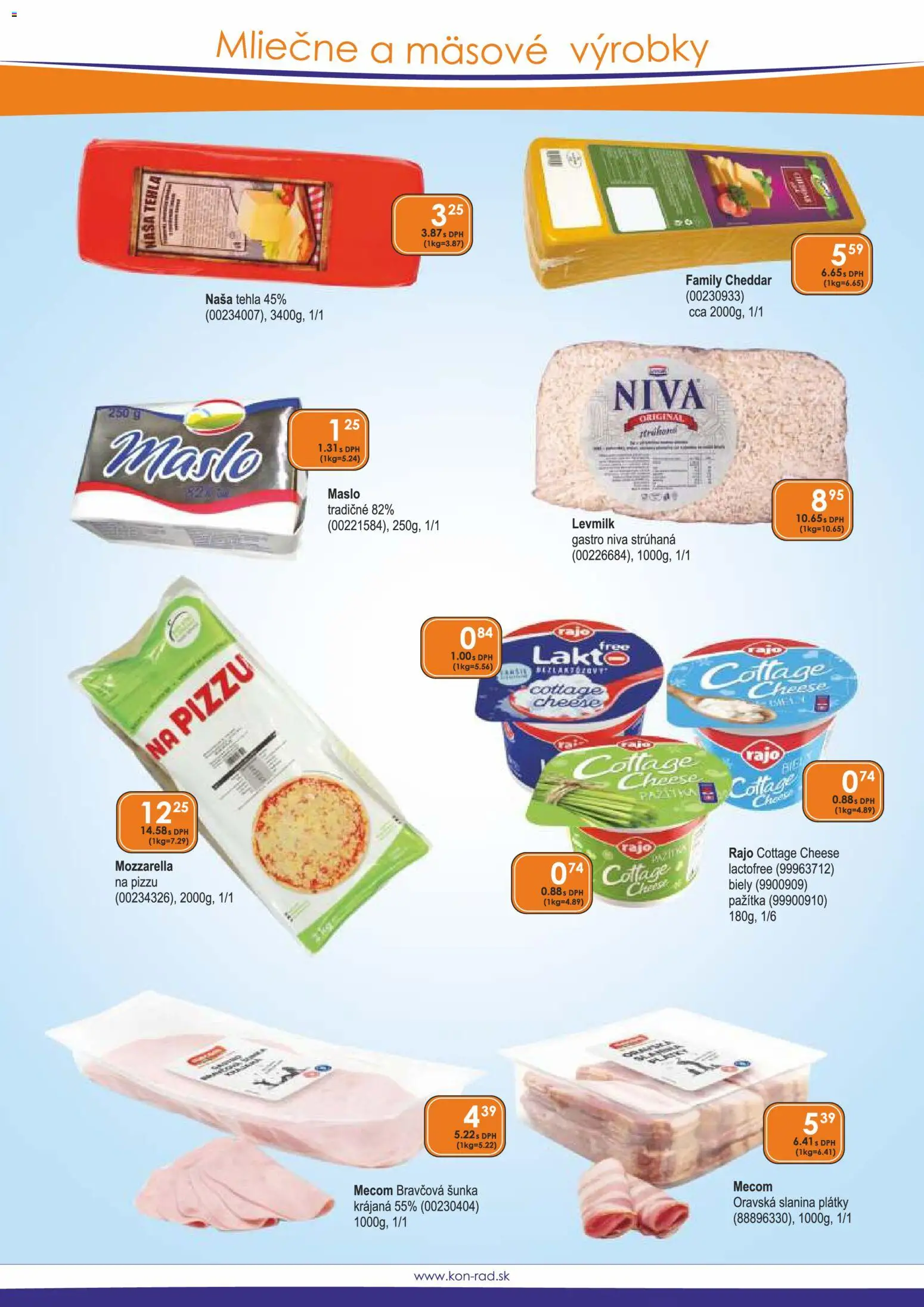 Náhľad KON - RAD letáku platného od 01.03.2026 - Maslo, Mozzarella, Cottage cheese, Niva, Šunka, Cheddar, Slanina, Pažítka