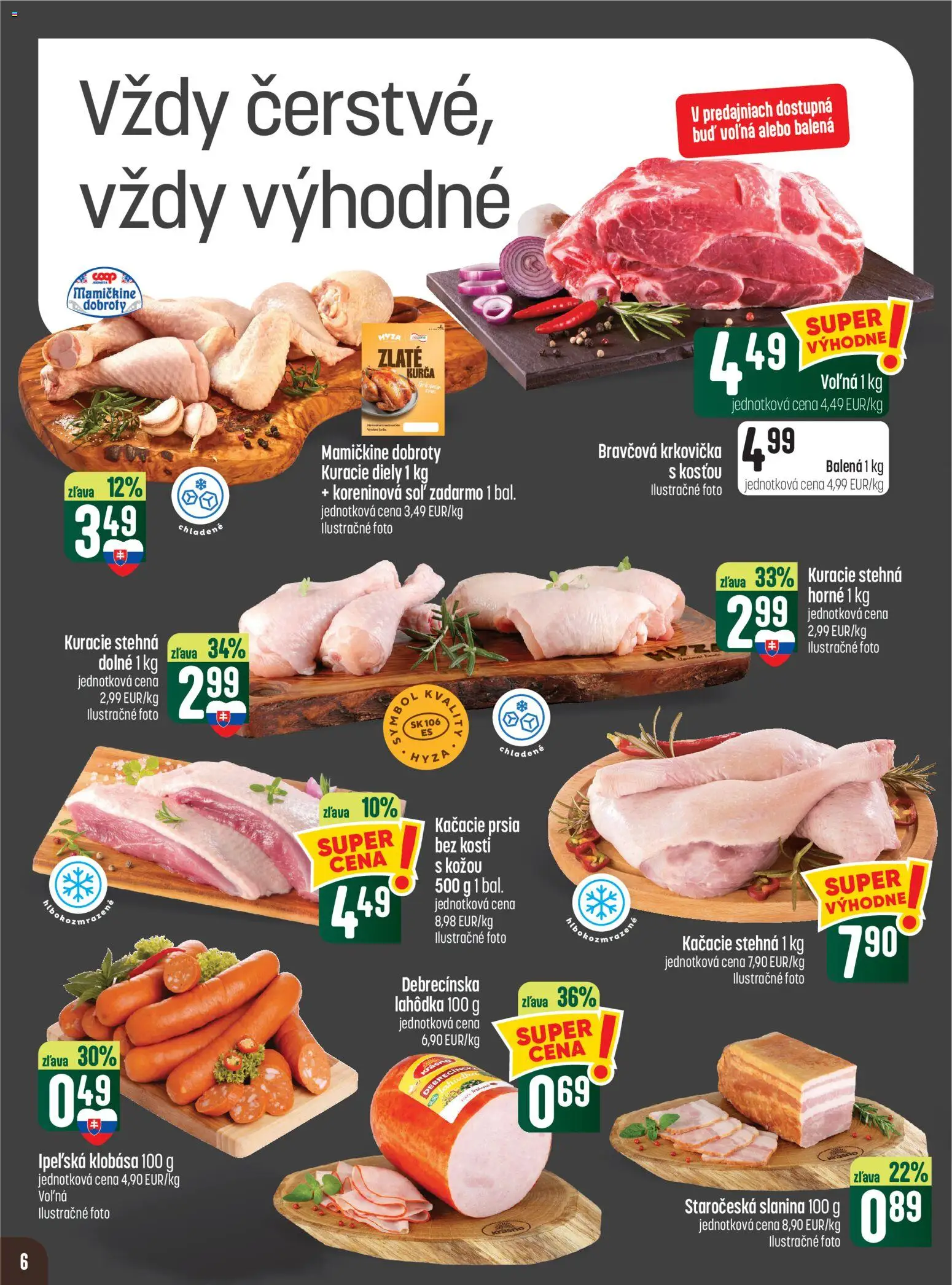 Náhľad COOP Jednota letáku platného od 22.10.2026 - Kuracie stehná, Krkovička, Klobása, Kačacie stehná, Slanina, Bravčová krkovička, Kurča, Stehná