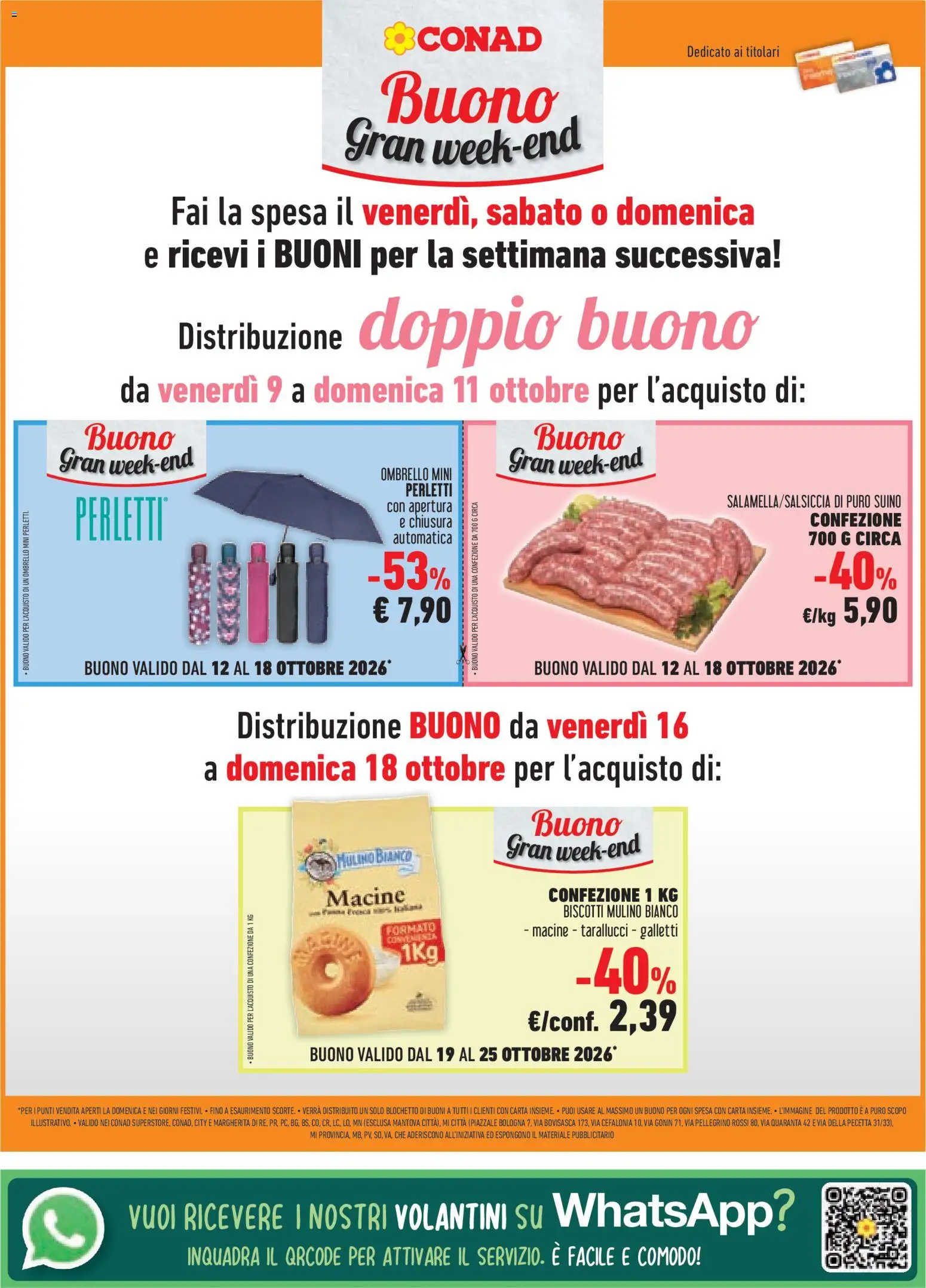 Anteprima dell'opuscolo Conad volantino Margherita Lombardia dal negozio Conad valido da 07/10/2026 - Biscotti, Suino, Ombrello
