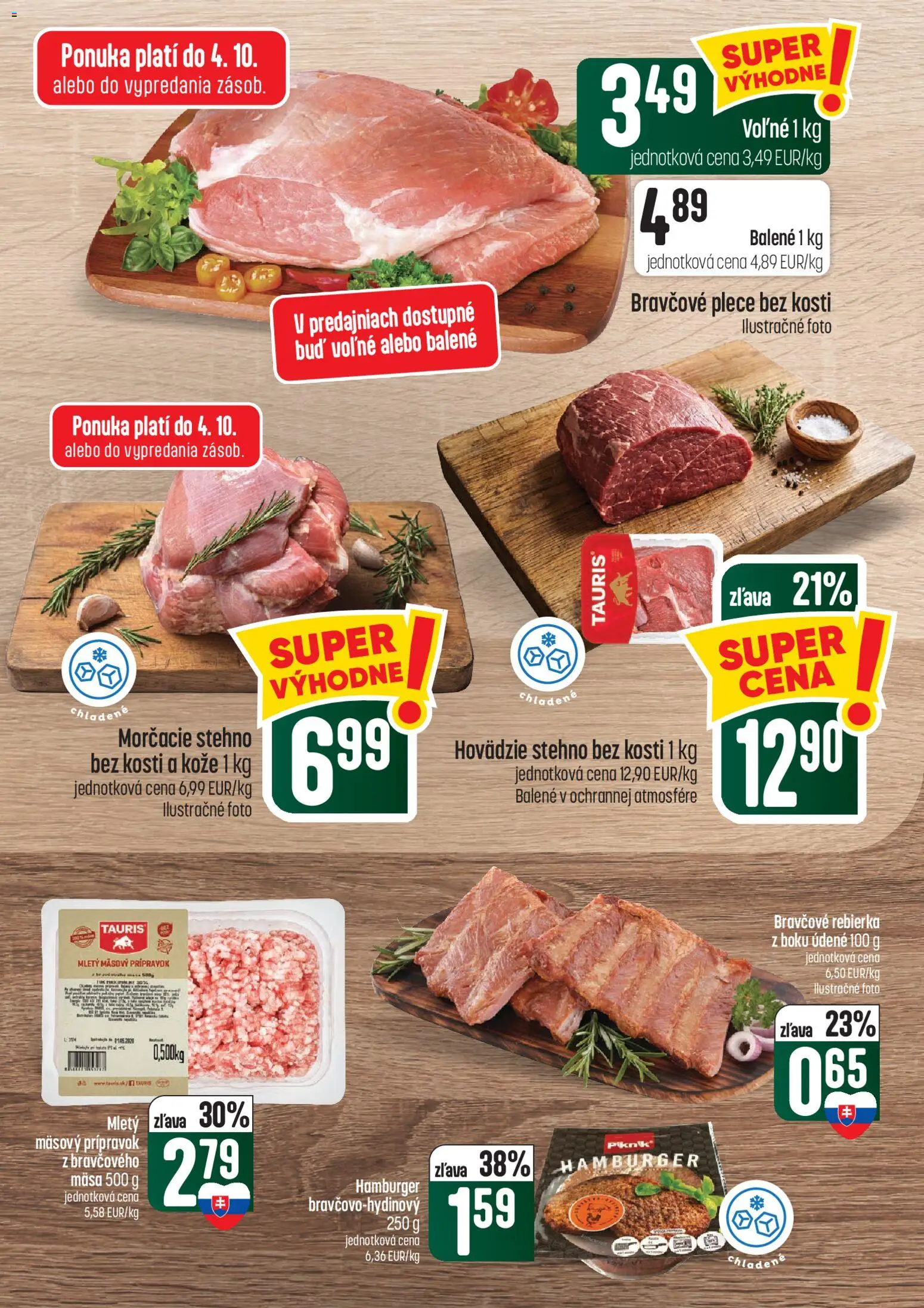Náhľad COOP Jednota letáku platného od 01.10.2026 - Hamburger, Hovädzie stehno, Bravčové plece