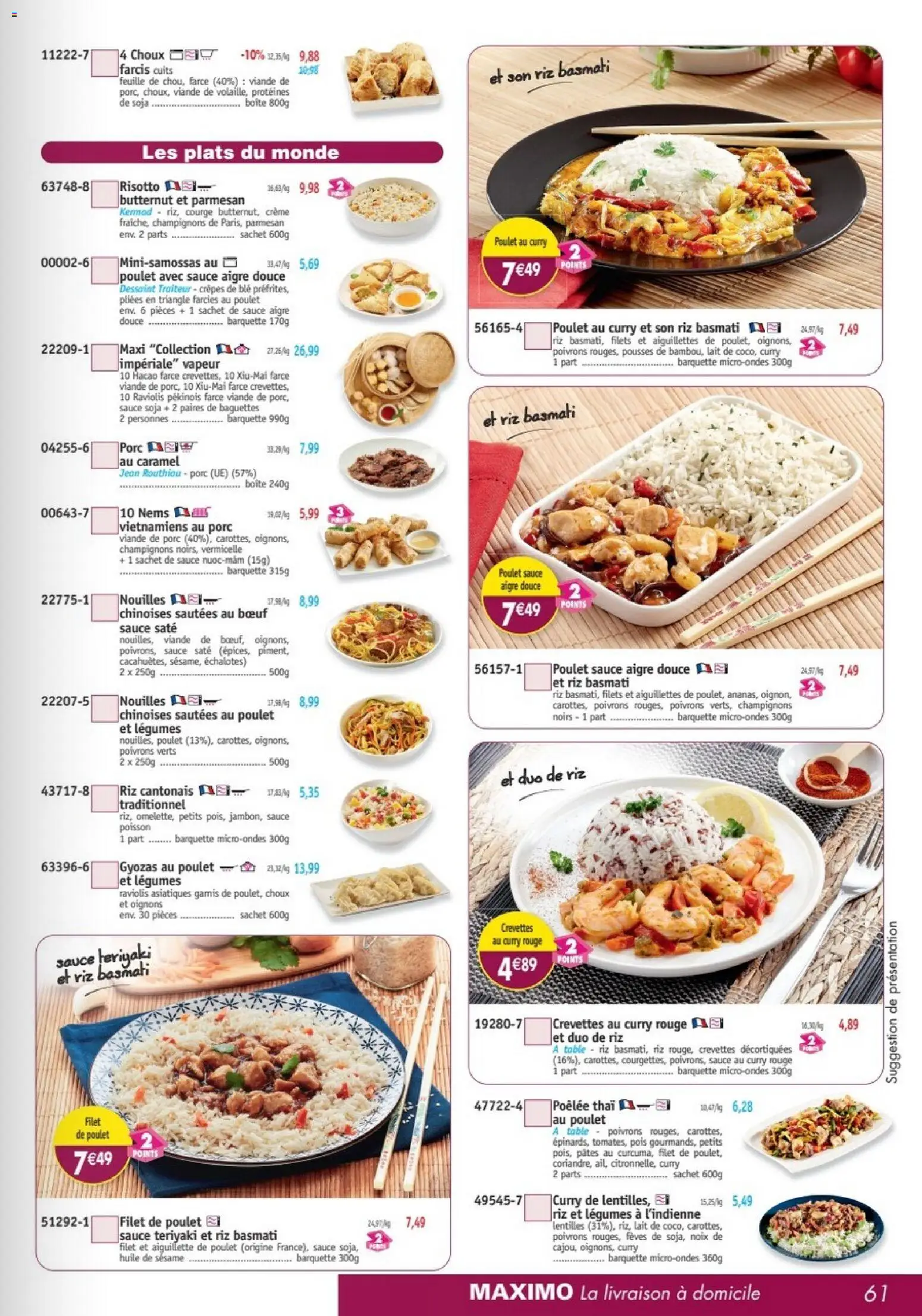 Prévisualisation de Maximo catalogue du magasin Maximo formulaire valide 26/10/2026 - Jean, Table, Pâtes, Aiguillette de poulet, Blé, Champignons, Porc, Sauce soja