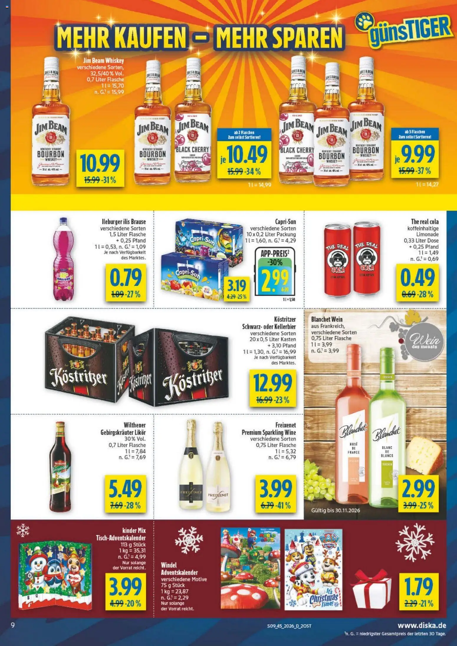 Vorschau von dem Prospekt des Geschäftes Diska, gültig ab dem 02.11.2026 - Wein, Whiskey, Capri sun, Jim beam, Bourbon, Likör, Limonade, Freixenet