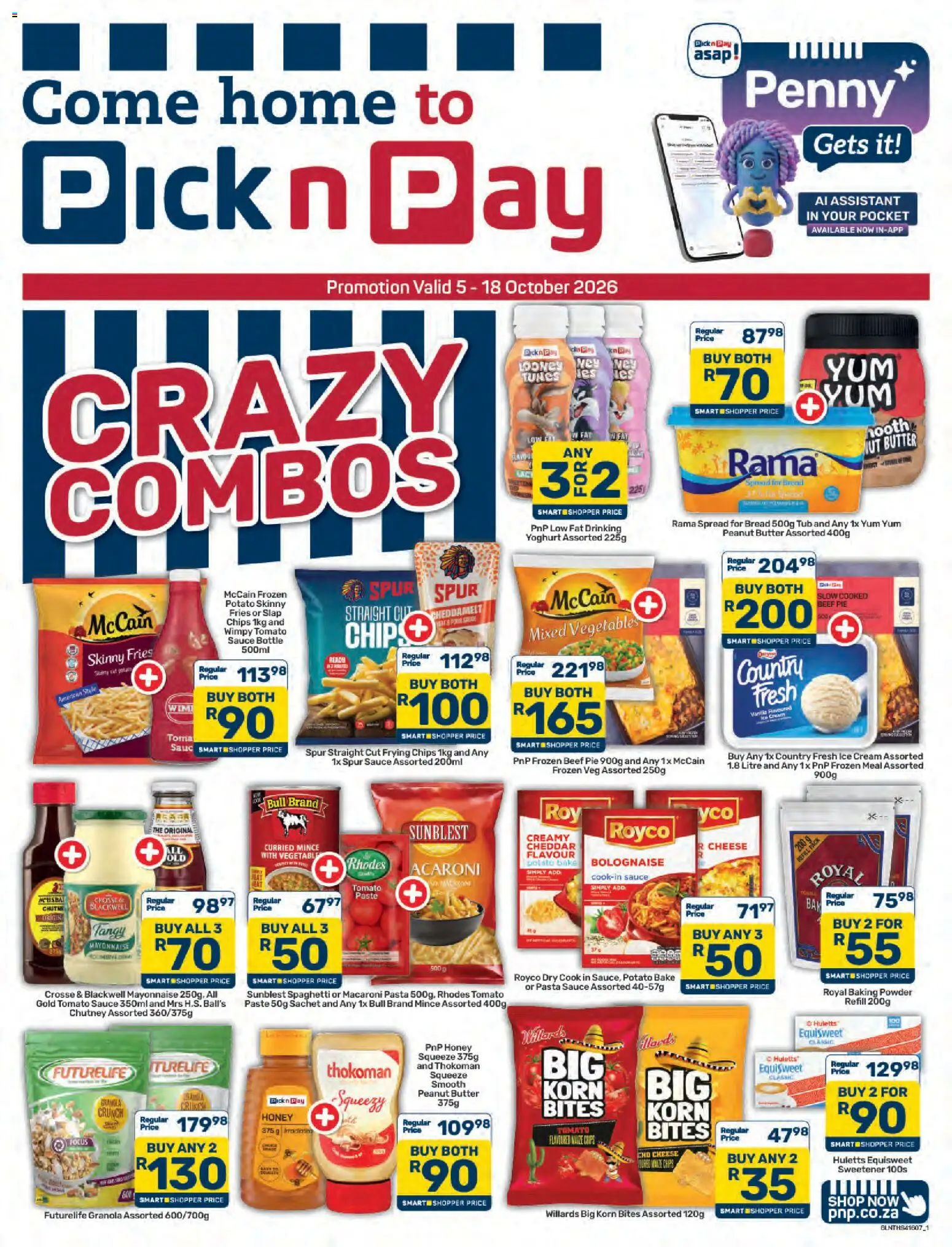 Preview of Pick n Pay flyer valid from 05/10/2026 - Ice cream, Pasta, Butter, Mayonnaise, Baking powder, Beef, Pasta sauce, Spread