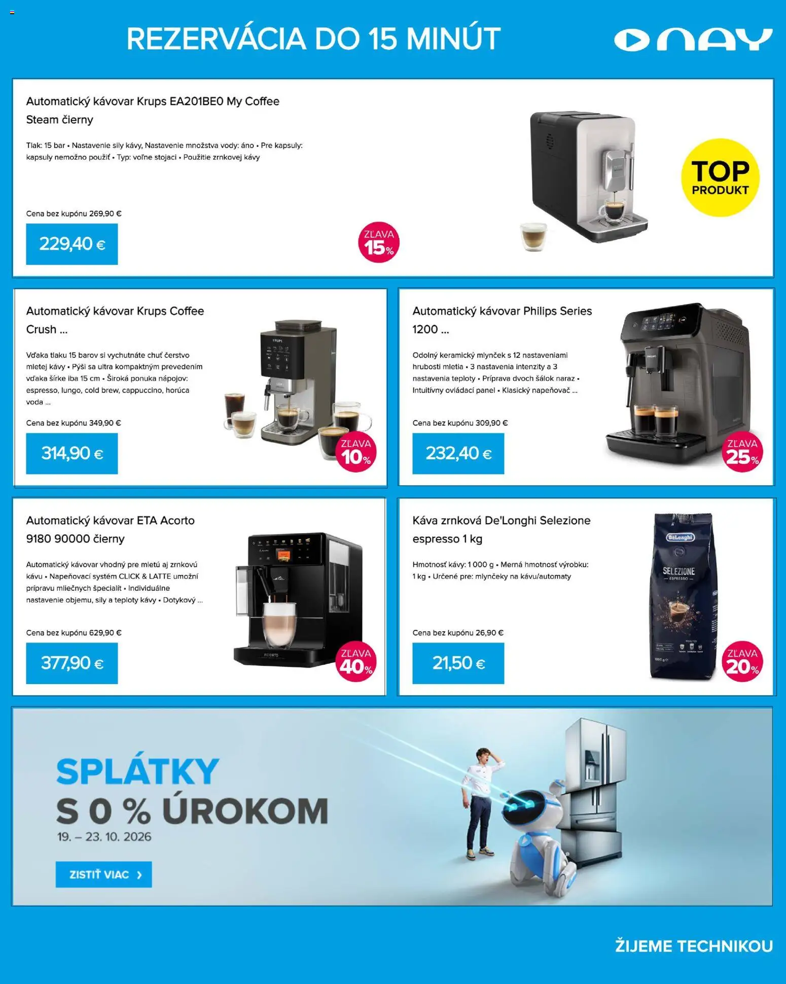 Náhľad NAY Elektrodom letáku platného od 19.10.2026 - Káva, Kávovar, Voda, Automatický kávovar, Mlynček, Napeňovač
