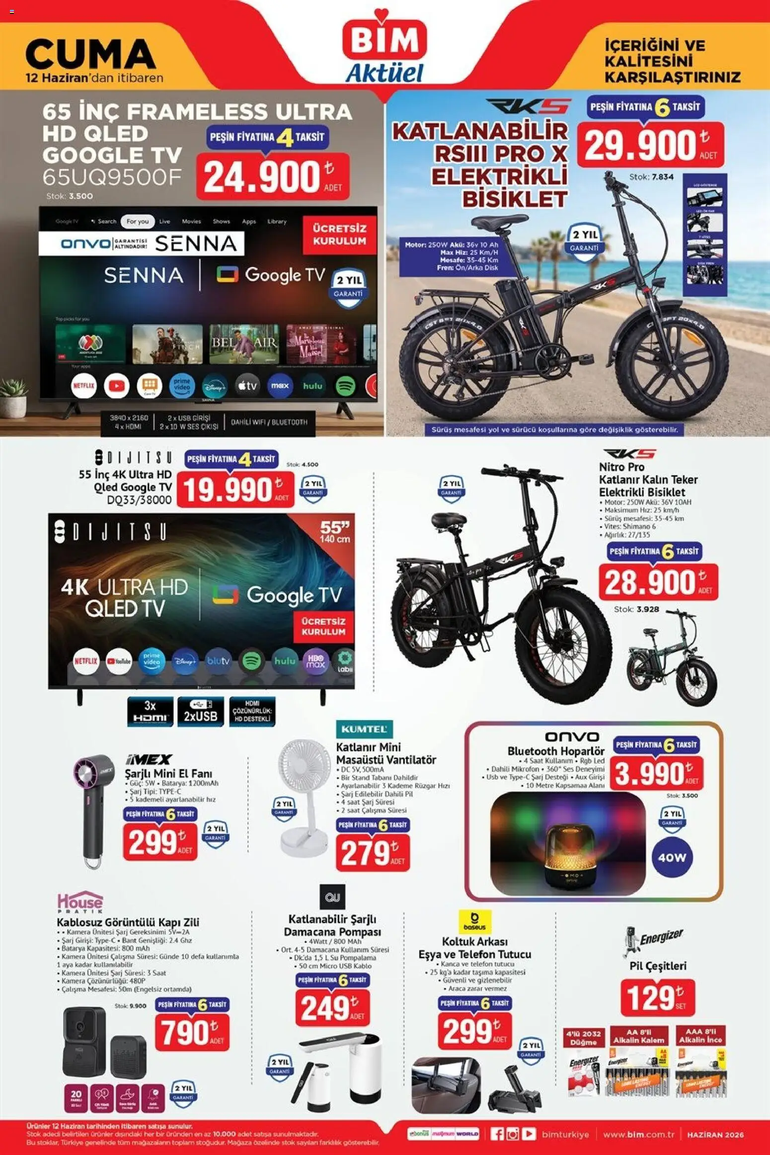BİM BİM - Katalog Cuma 12.06.2026 - Broşürünün önizlemesi - Telefon, Saat, Su, Kamera, Hoparlör, Mikrofon, Disk, Ağırlık